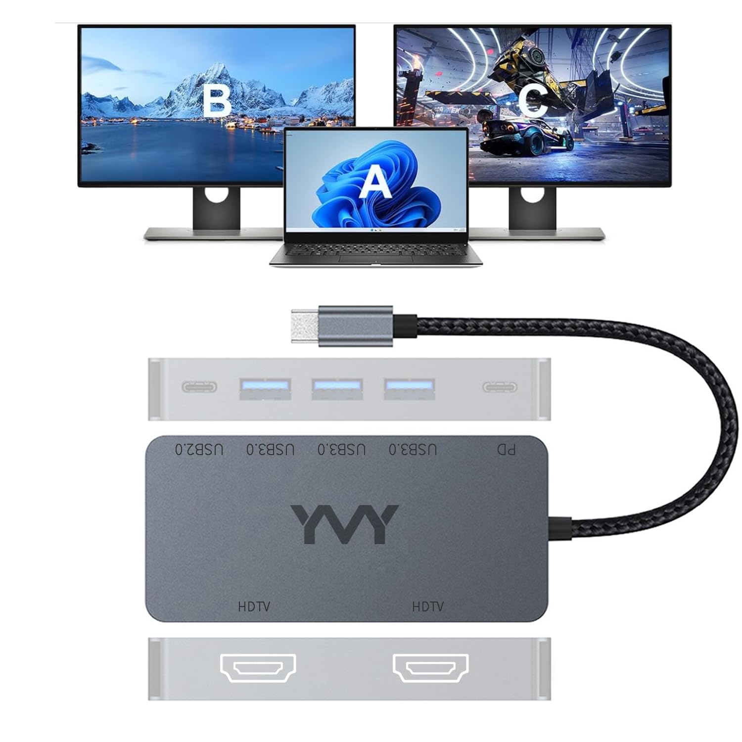 Amazon | USB C - デュアルHDMIドッキングステーション、USB C