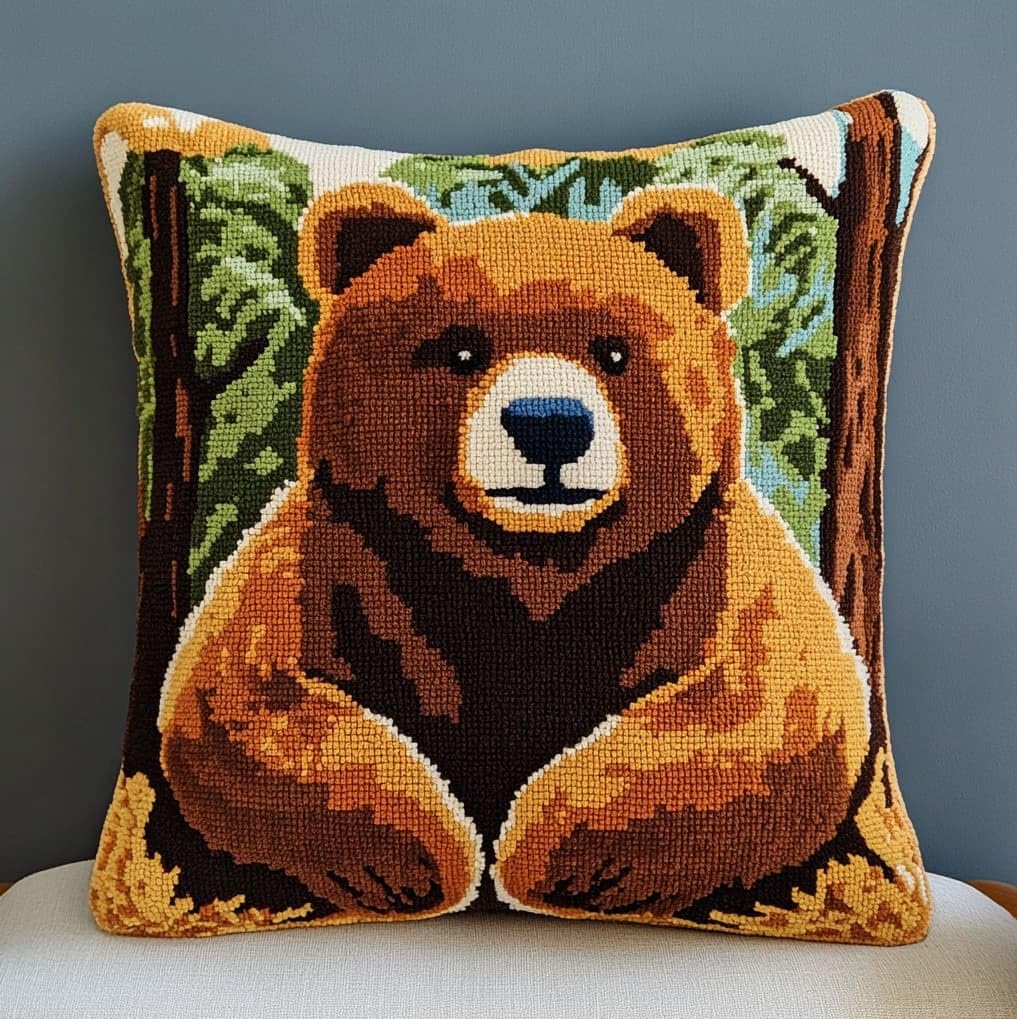 AxiangziK Juego de cojines de gancho de anudado,oso pardo animal 43x43cm funda de almohada,juego de bordado,cojín de gancho para decoración del hogar,sofá
