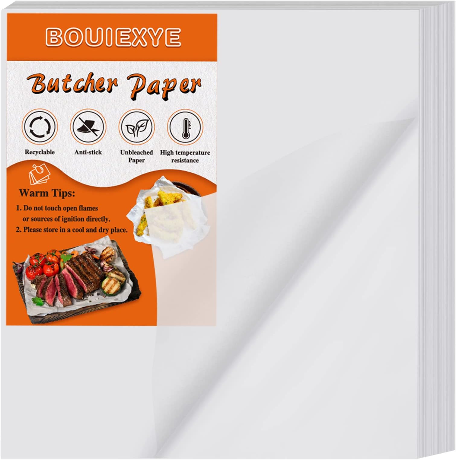 120 Pieces White Butcher Paper No Wax Precut 12 x 12 inch Square Meat Sheet Disposable Butcher Paper Sheets for Wrapping Meat Sublimation Heat Press