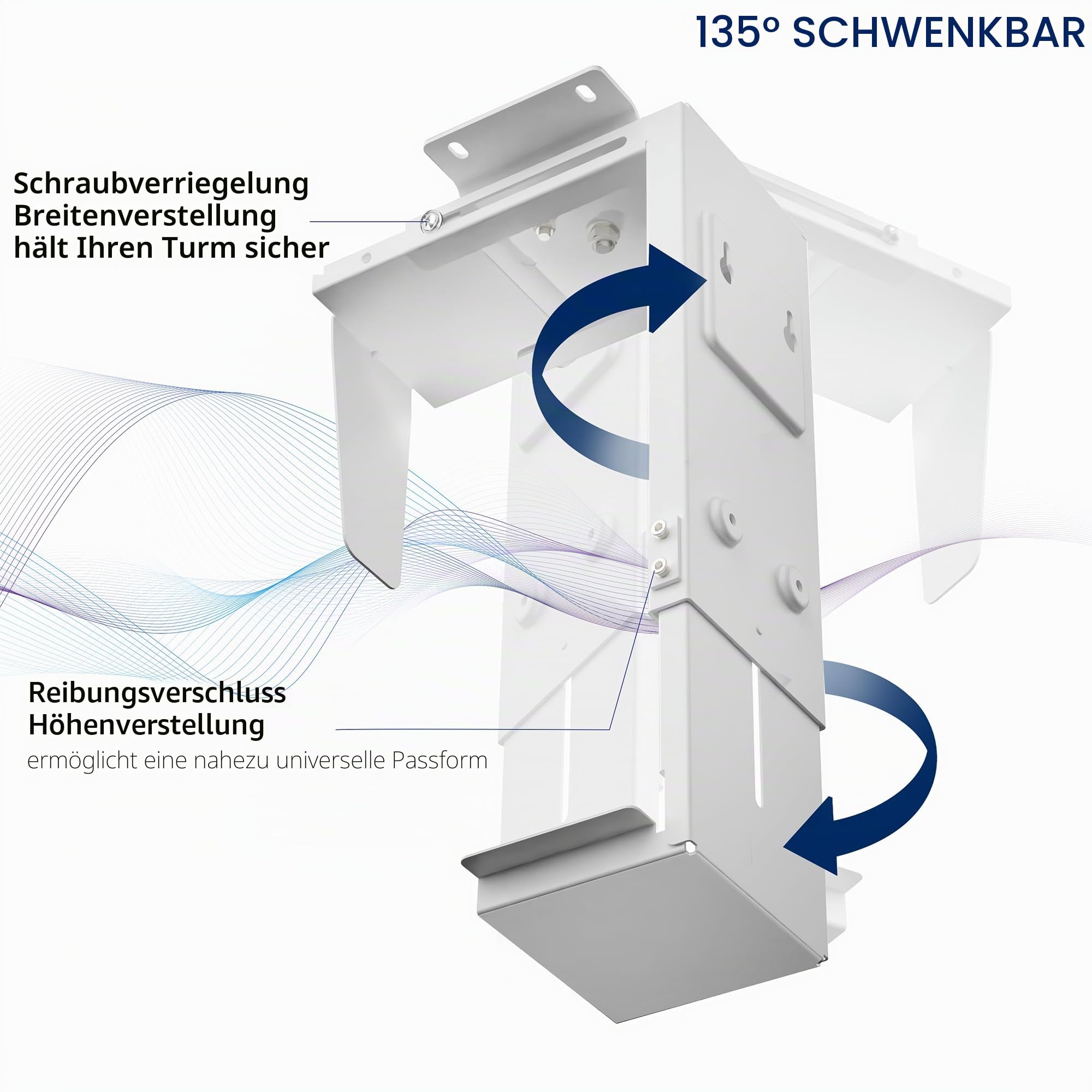 VIVO MOUNT-PC01W Verstellbare Untertisch- und Wandhalterung für PC mit 3,5 - 7,8 Zoll Breite, Computergehäuse CPU-Halterung mit Drehgelenk und sicherer Verriegelung, Weiß, MOUNT-PC01W