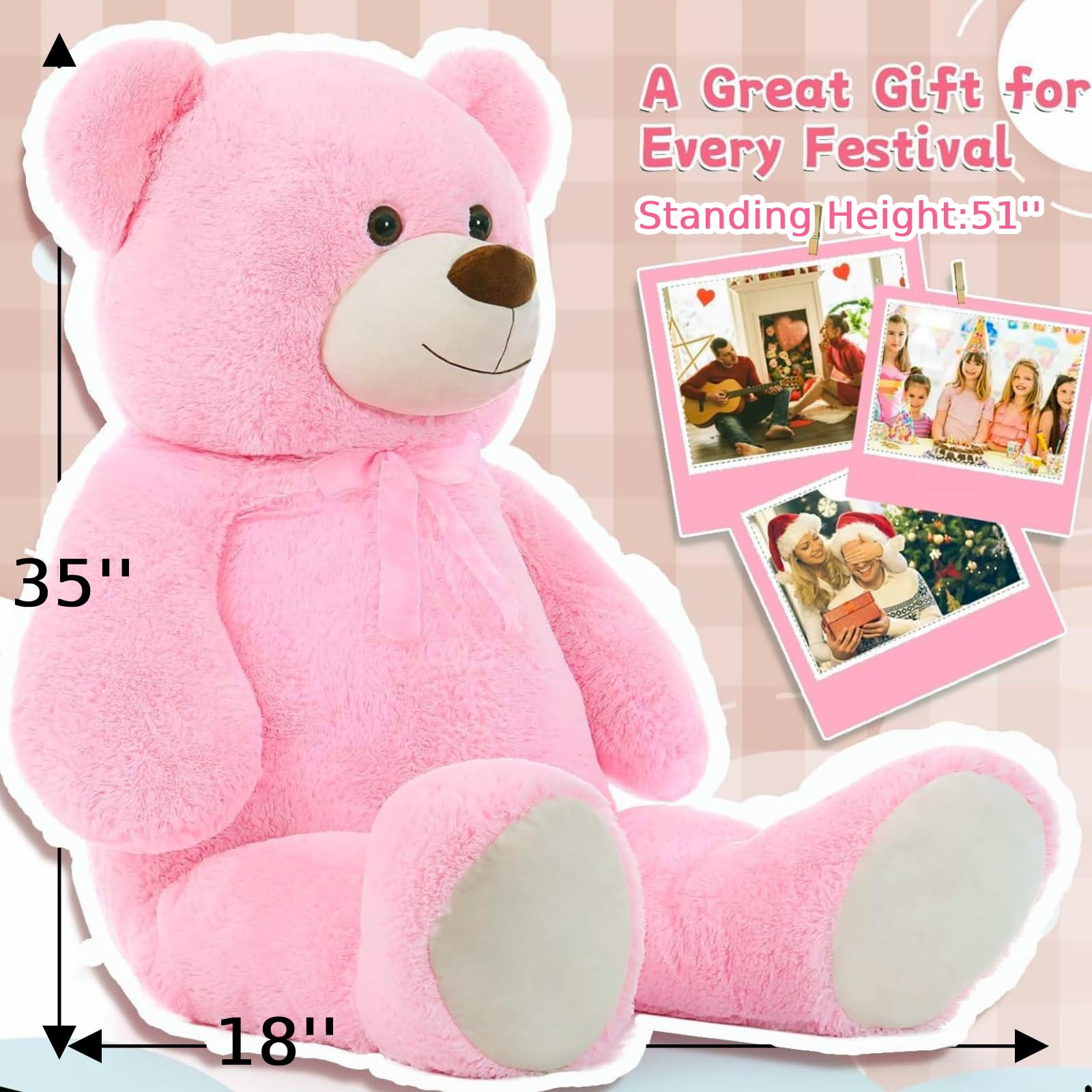 Amazon.com: Toys Studio 51 inch Giant Teddy Bear Pink Stuffed Bear