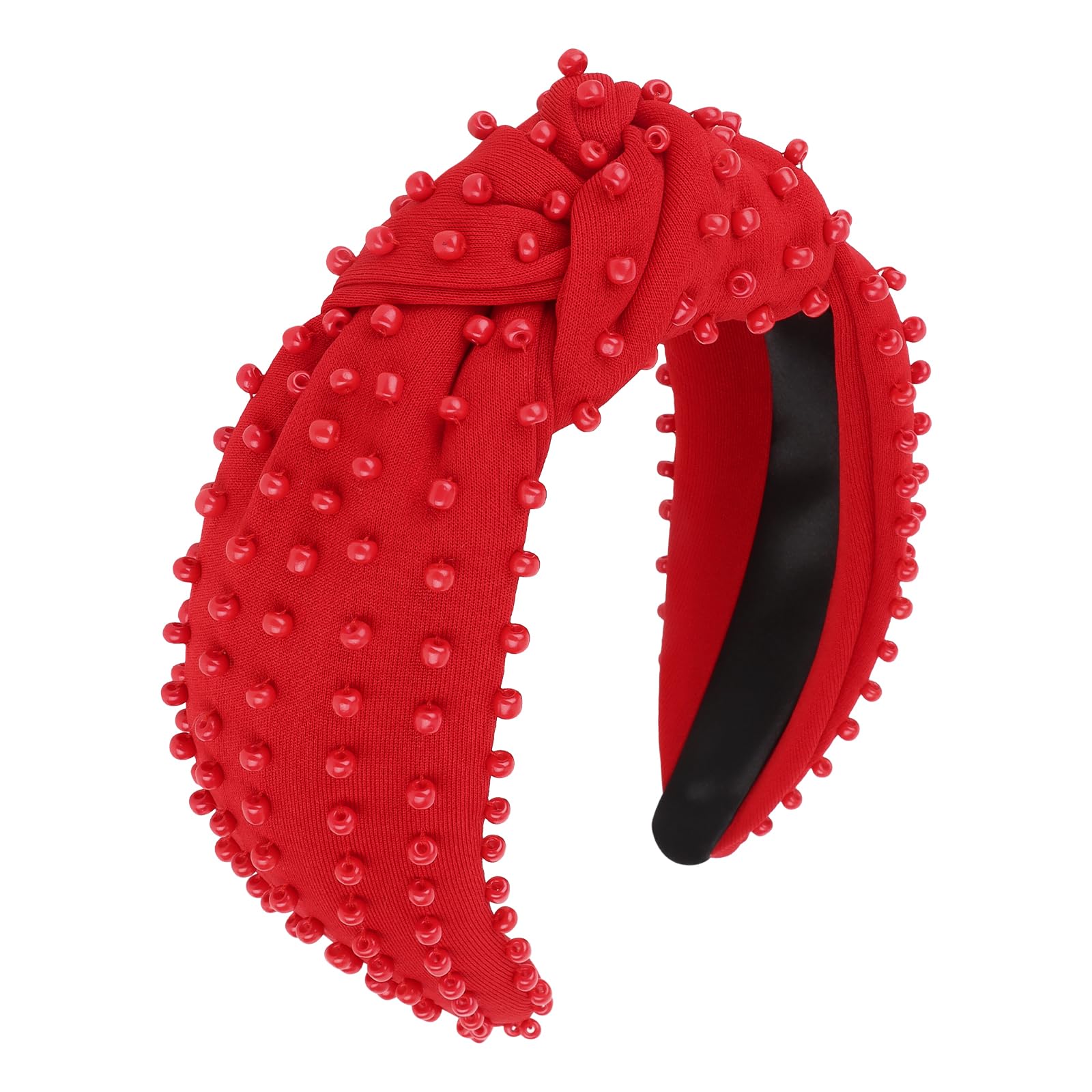 YISSION Red Knotted Headband for Women - Wide Beaded Hair Hoop, Valentine's Day Hair Accessory for Daily Wear, Dating & Party Outfits