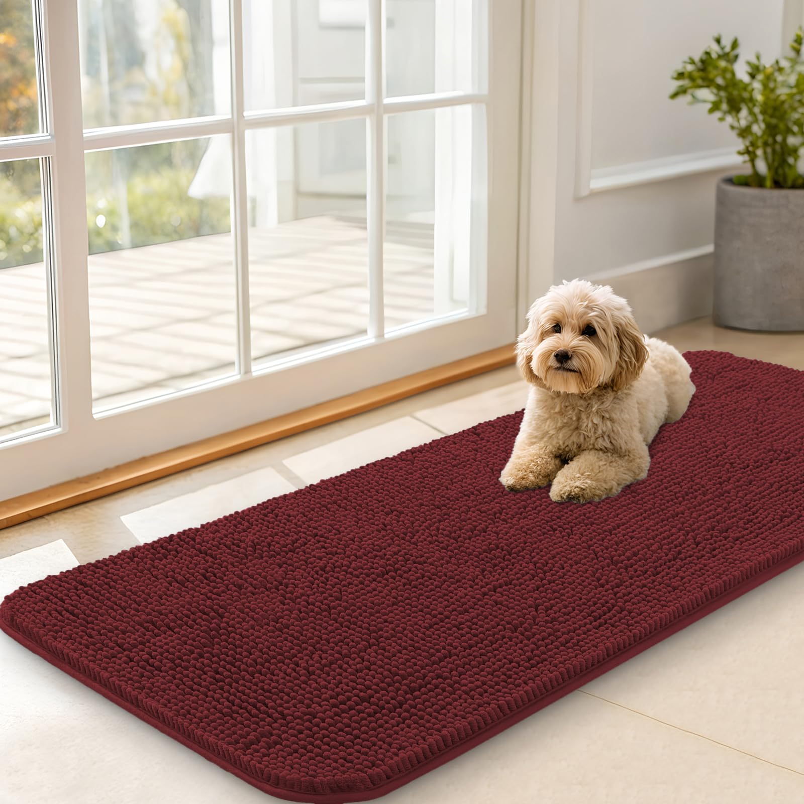 OLANLY Dog Door Mat for Muddy Paws 47x20, Super Absorbent Chenille Mud Mat