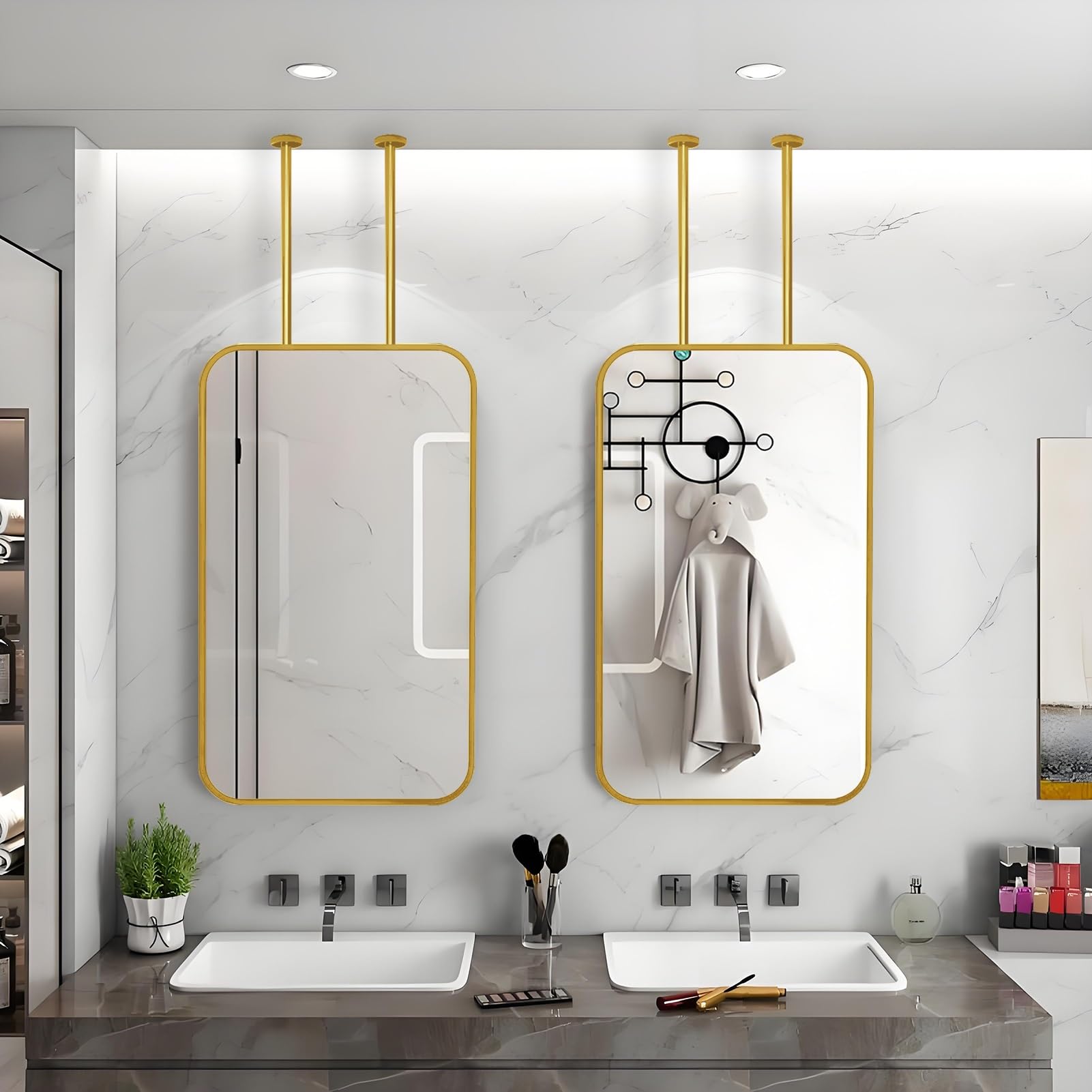 FGXHHS Bathroom Vanity Mirrors, Vertical Ceiling Mounted Mirror, Gold Metal Framed Decorative Living Room, Bedroom, Hallway HD Mirror -Customizable Boom(40cmx70cm)