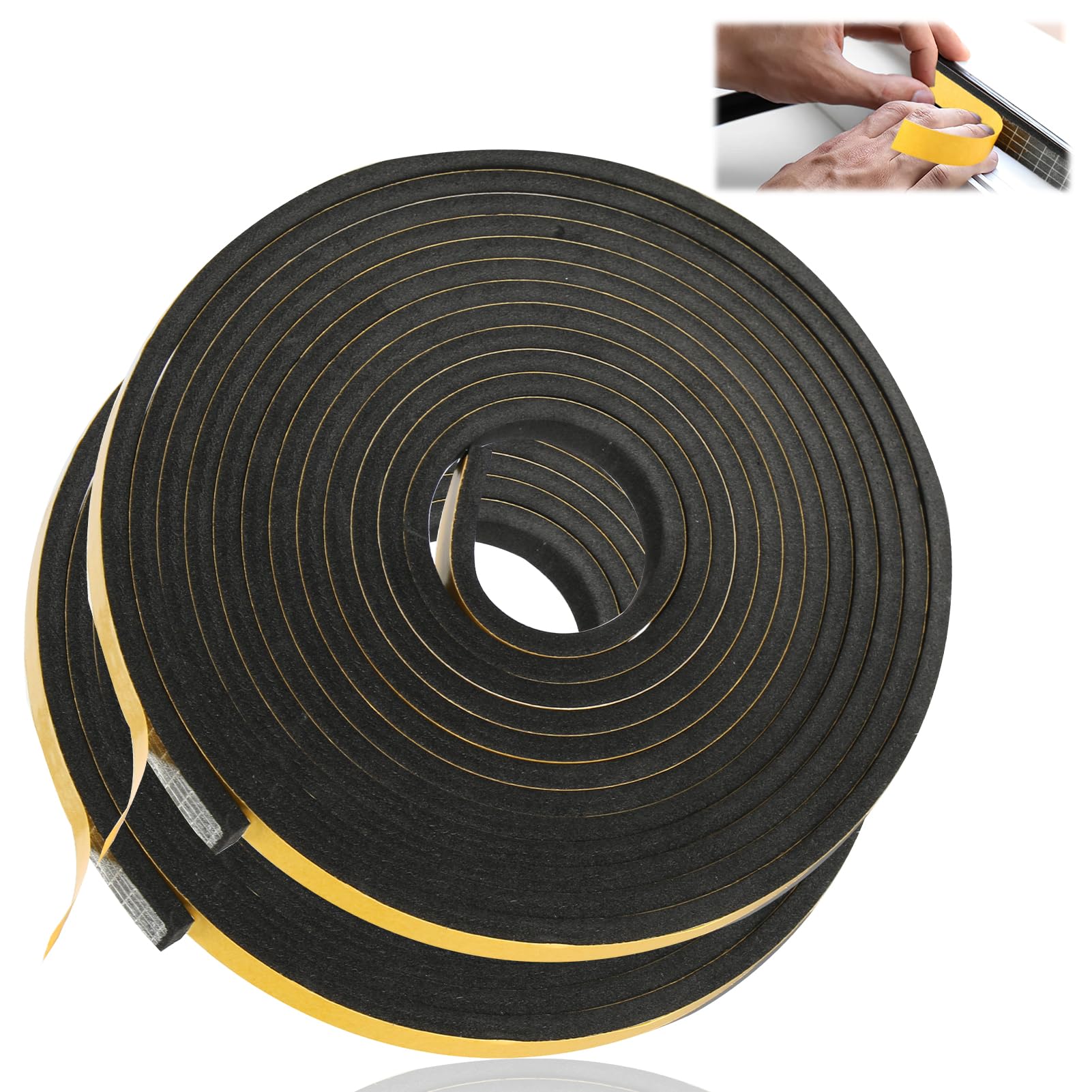 2 Rotoli Nastro Autoadesivo in Schiuma, 10m Nastro Sigillante Impermeabile Guarnizione Finestra Autoadesiva 6x10mm Guarnizioni in Gomma, Isolante Striscia di Tenuta Adesiva per Porte Finestre