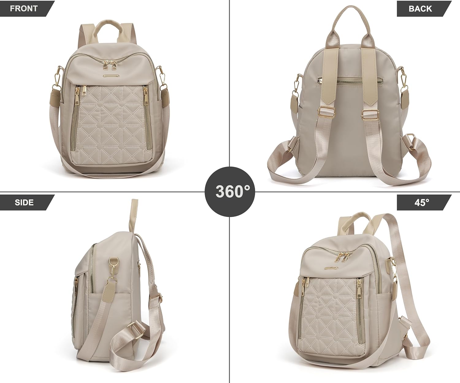 Mini Nylon Women Backpacks,Small Ladies backpacks Lightweight Shoulder Satchel Bag Tote Handbag Casual Travel Daypack (Beige) - Image 2