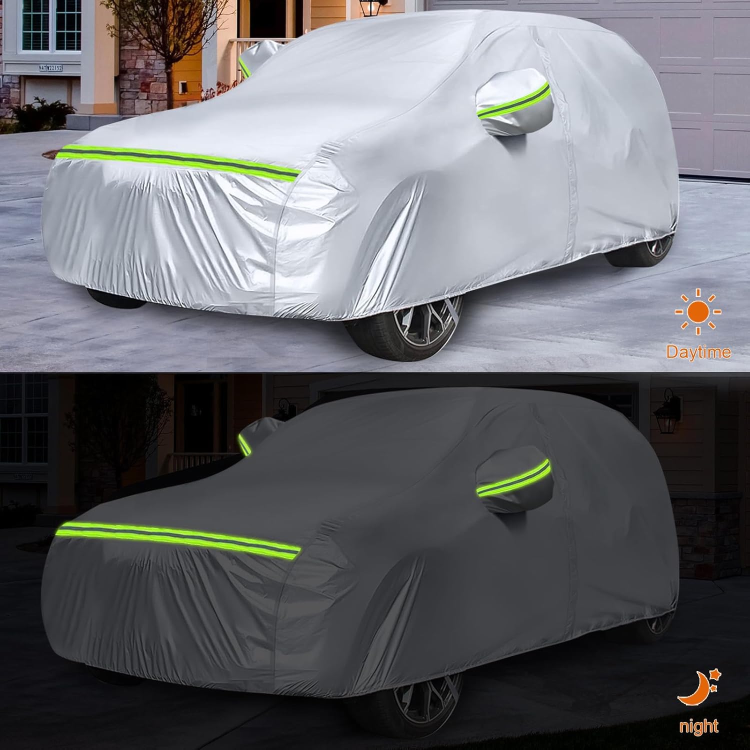 Waterproof Car Covers Replace for 2007-2025 Chevy Tahoe/GMC Yukon/Cadillac Escalade, 6 Layers Silver All Weather Car Cover with Zipper Door for Snow Rain Dust Protection