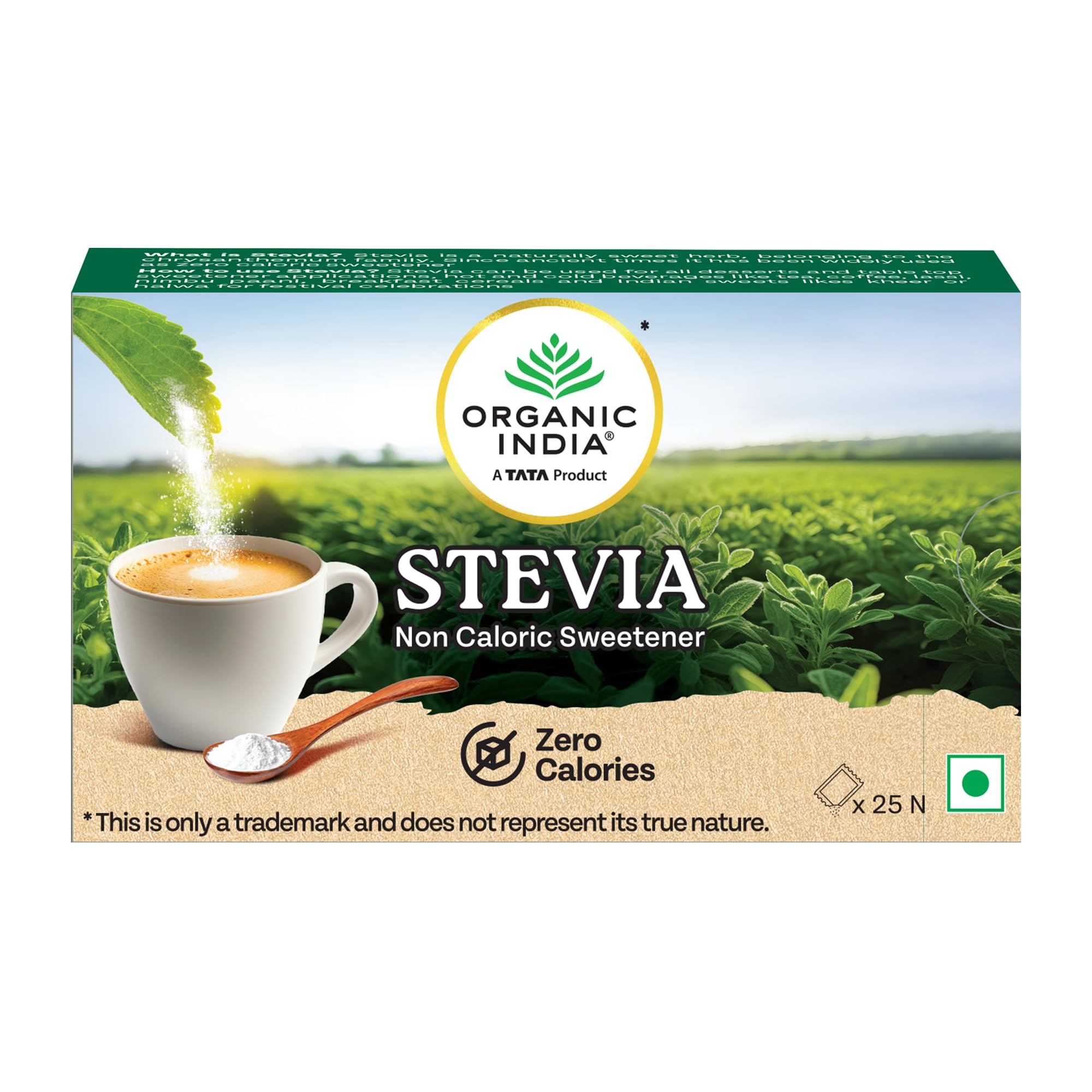 A TATA Product - Organic India Stevia Powder, 25 Sachets | Plant-based natural sweetener with zero calories, sugar-free goodness and a low glycemic index
