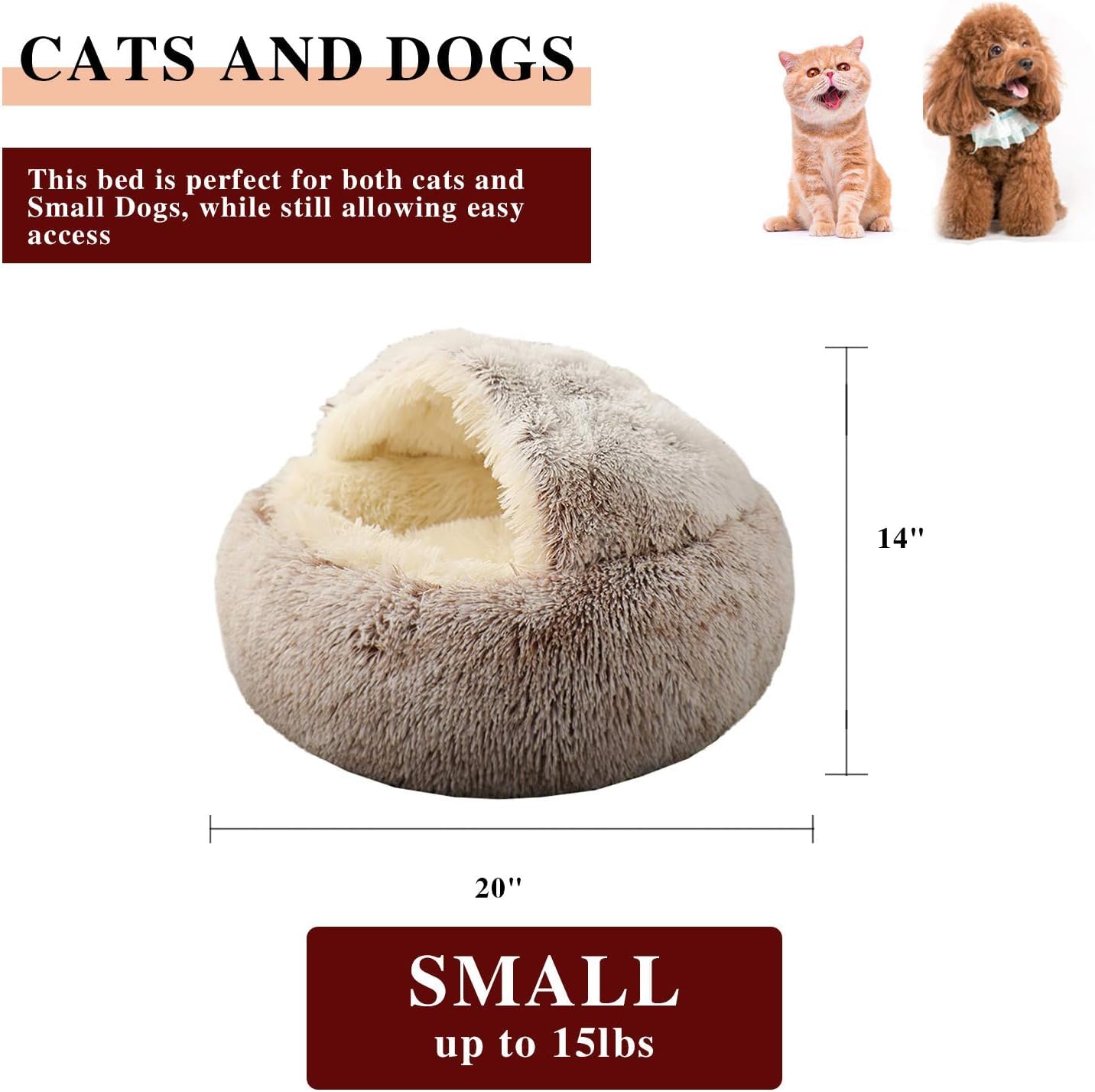 MEETOZ Cat Bed Round Fluffy Hooded Cat Bed Cave with Non-collapsed Plush Cover - Image 2
