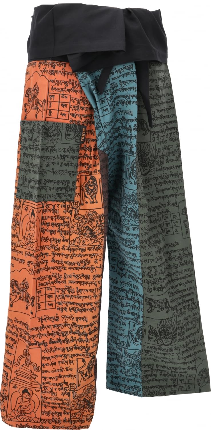 GURU SHOP Thai Fischerhose aus Fester Baumwolle, Patchwork Wickelhose, Yogahose, Unigröße, Herren/Damen
