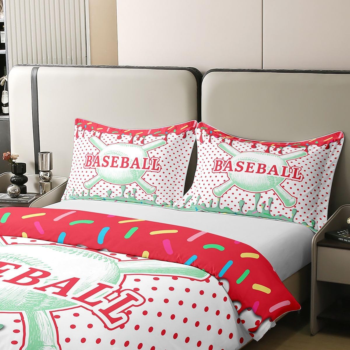 Erosebridal Ice Cream Baseball 100% Cotton Duvet Cover King for Boys Girls