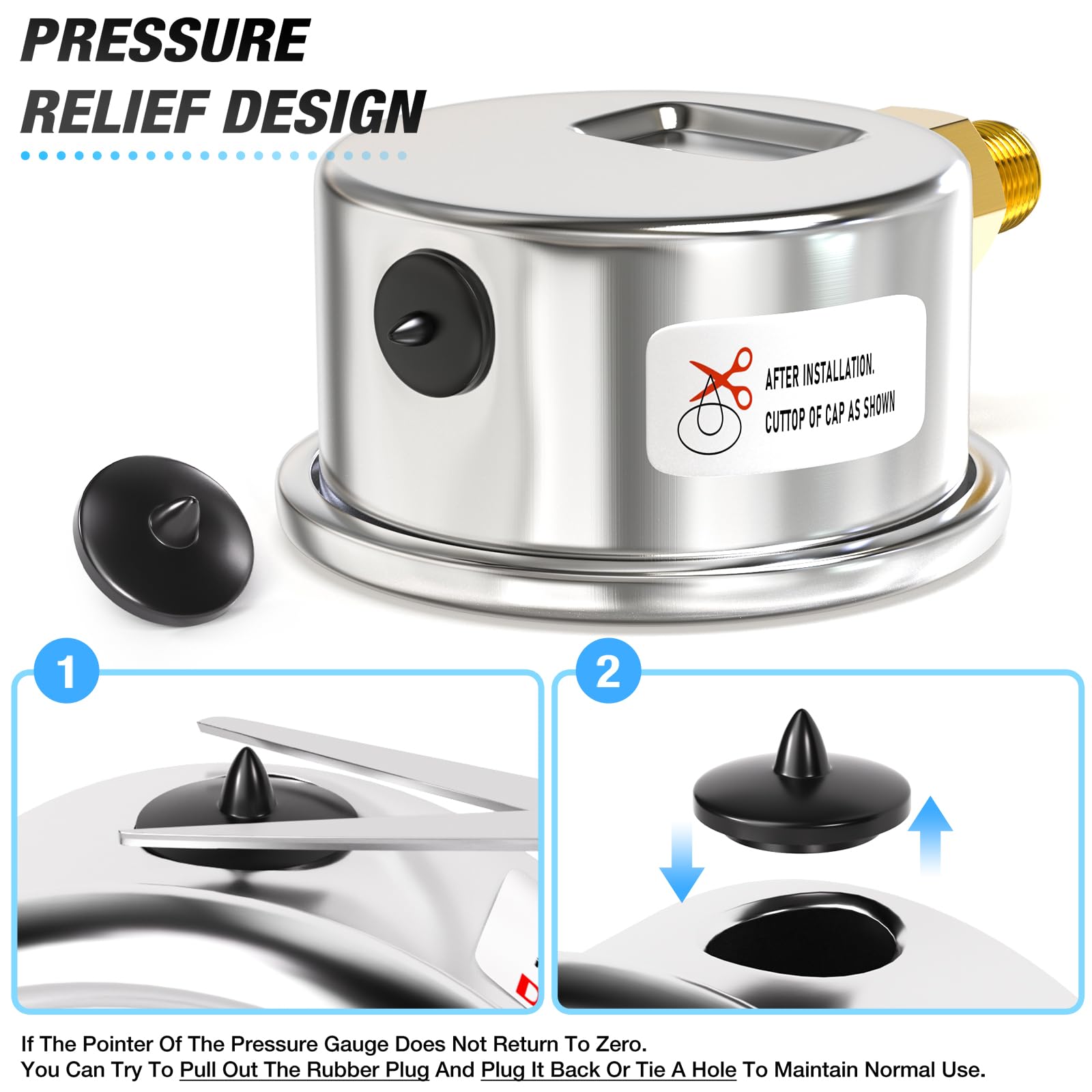 Stainless Steel Pressure Gauge - 0-100PSI Waterproof -6