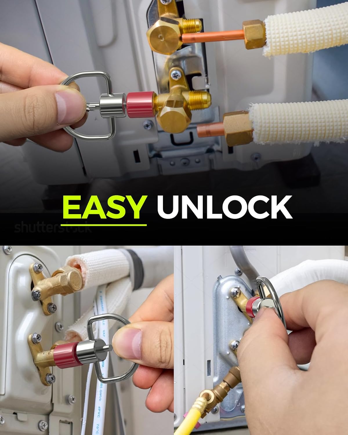 Condition photo showing New/Like New for havc universal mental locking key for refrigerant cap, designed for the installation | removal of locking caps used in hvac sys, with 410a and r22 refrigerant hvac locking cap key