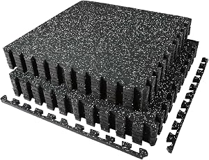 AIRHOP 0.56in Thick 48 Sq Ft Exercise Equipment Mats, 12 Tiles Upgraded Rubber Top with High Density EVA Foam, Large Interlocking Puzzle Gym Flooring for Home Gym, Heavy Weight Workout, 24 x 24in