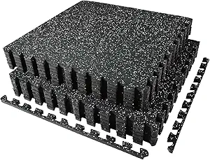 AIRHOP 0.56in Thick 48 Sq Ft Exercise Equipment Mats, 12 Tiles, Interlocking Rubber and EVA Foam Gym Flooring for Home Workout