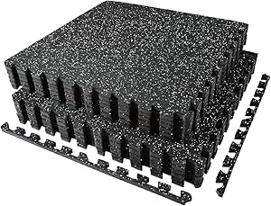 AIRHOP 0.56in Thick 48 Sq Ft Exercise Equipment Mats, 12 Tiles Upgraded Rubber Top with High Density EVA Foam, Large Interlocking Puzzle Gym Flooring for Home Gym, Heavy Weight Workout, 24 x 24in