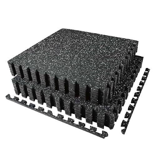 AIRHOP 0.56in Thick 48 Sq Ft Exercise Equipment Mats, 12 Tiles Upgraded Rubber Top with High Density EVA Foam, Large Interlocking Puzzle Gym Flooring for Home Gym, Heavy Weight Workout, 24 x 24in