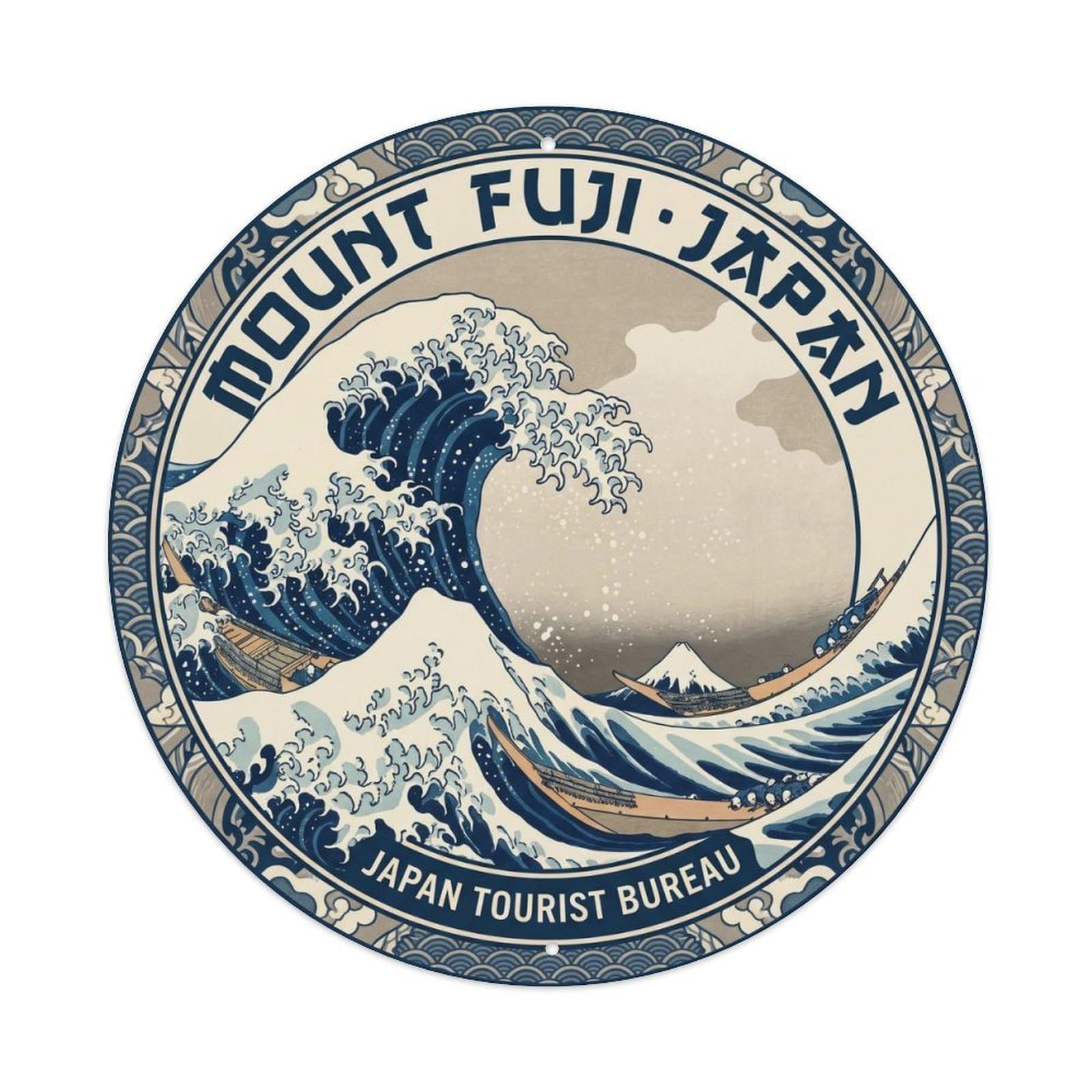 Mount Fuji Ocean Wave Ukiyo Woodblock Island Travel Metal Tin Sign