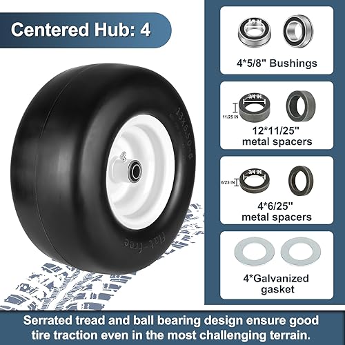Miniatura 3 de Cenipar Neumático y rueda para cortacésped de 13 x 6.50-6 sin plano para cortacéspedes de giro cero con buje de grasa de 34 pulgadas y 58 pulgadas y
