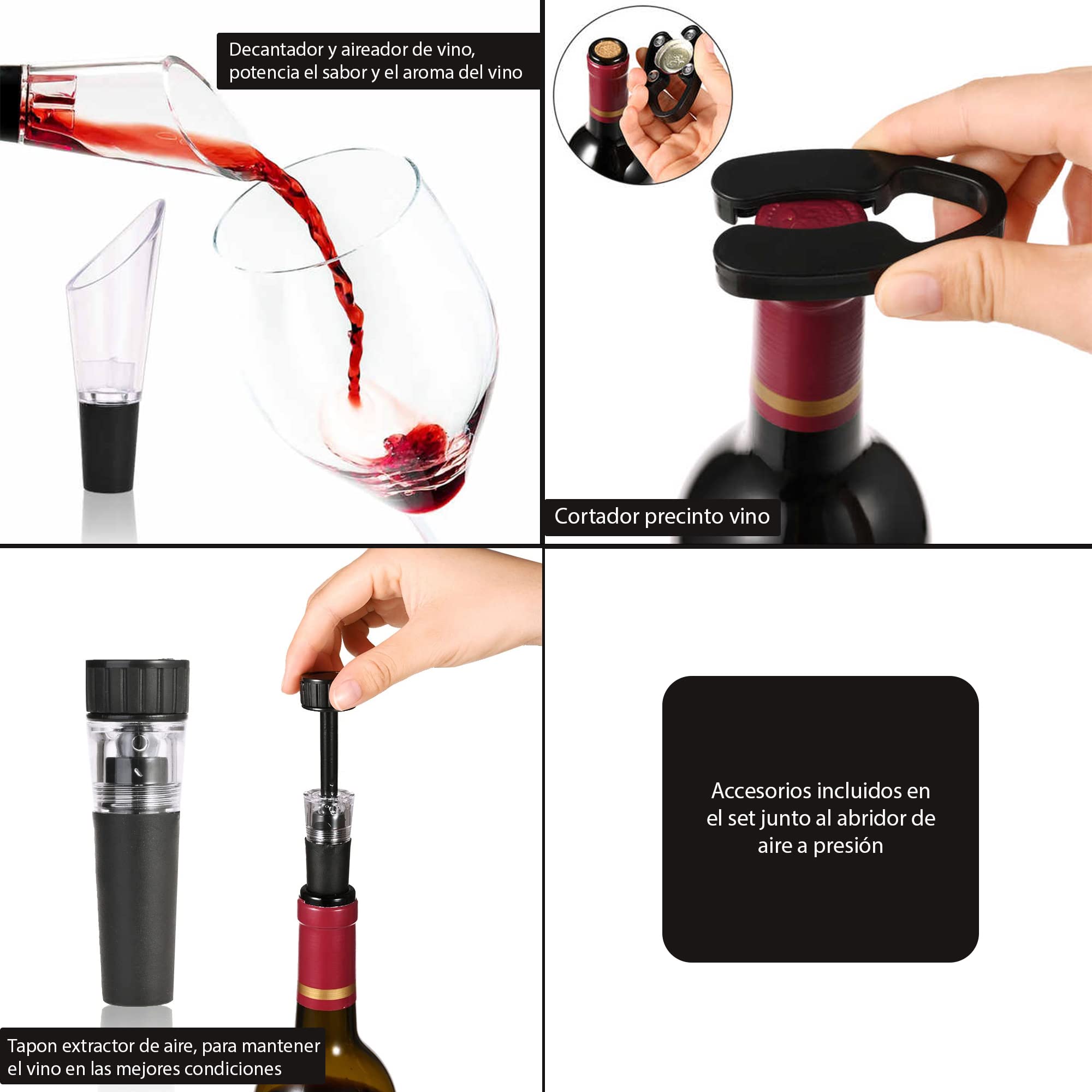 SEED Sacacorchos de aire comprimido profesional – Abre botellas de vino sin esfuerzo y sin romper el corcho – Ideal para cenas, regalos y amantes del vino – abridor vino (Set)