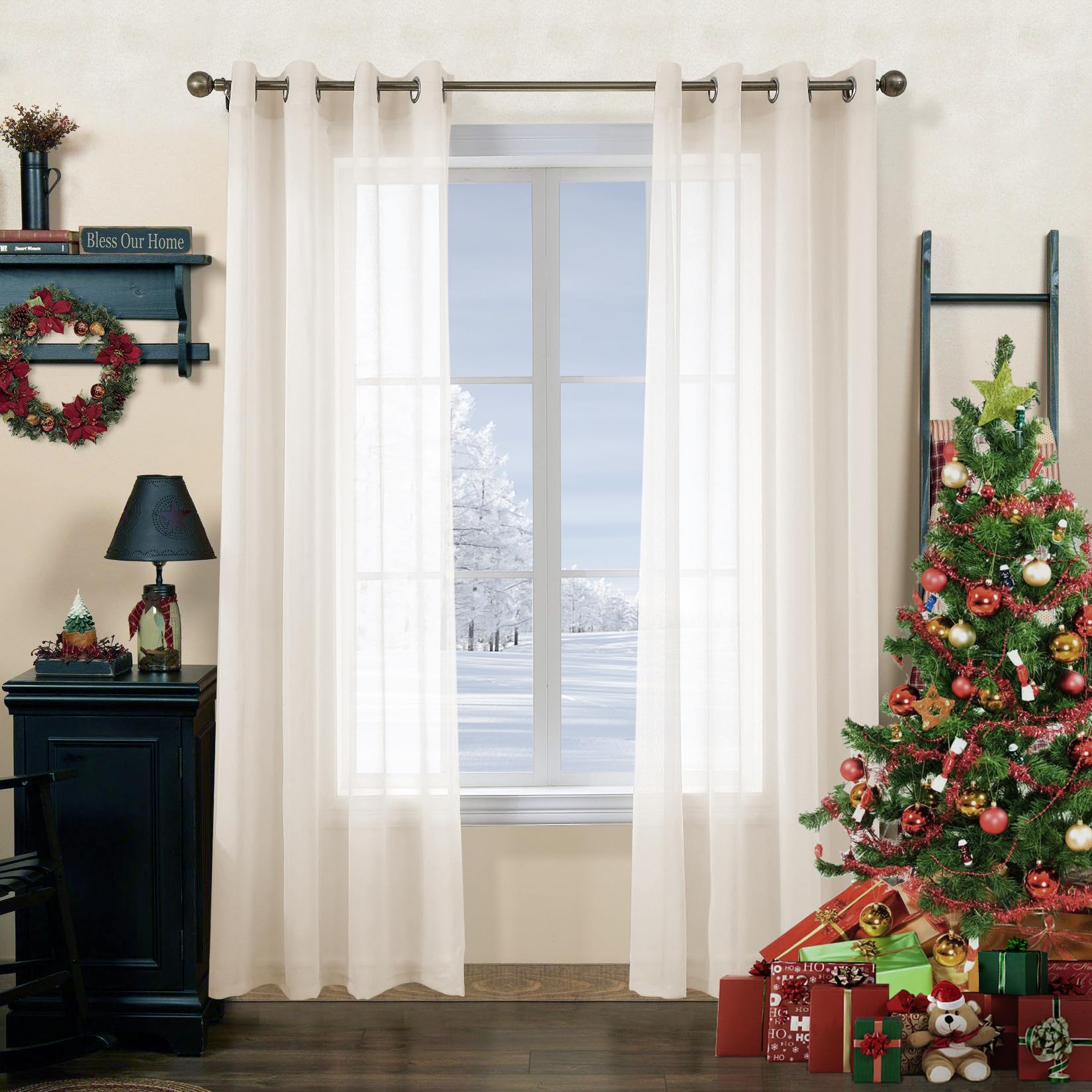 Cucraf Linen Net Curtains For Windows - Eyelet Curtains For Living Room & Bedroom, Voile Sheer Curtains 90 Drop Pair, Wrinkle Resistant Solid Colour Curtains Easy To Clean And Machine Washable