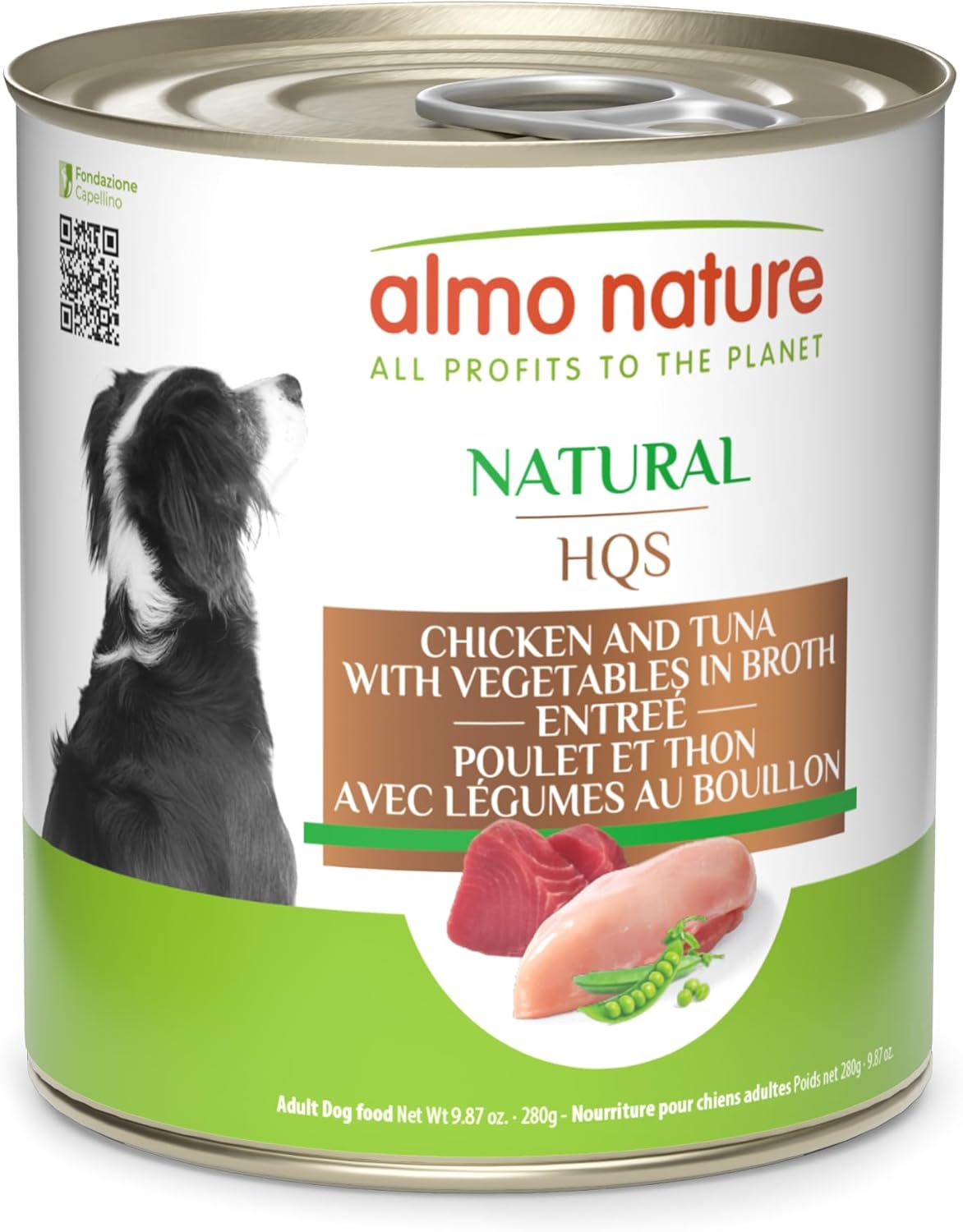 almo nature HQS Natural Chicken and Tuna Entree with Vegetables in Broth, Gluten Free, Additive Free, Adult Dog Canned Wet Food, Shredded 12 x 280g/9.87 oz