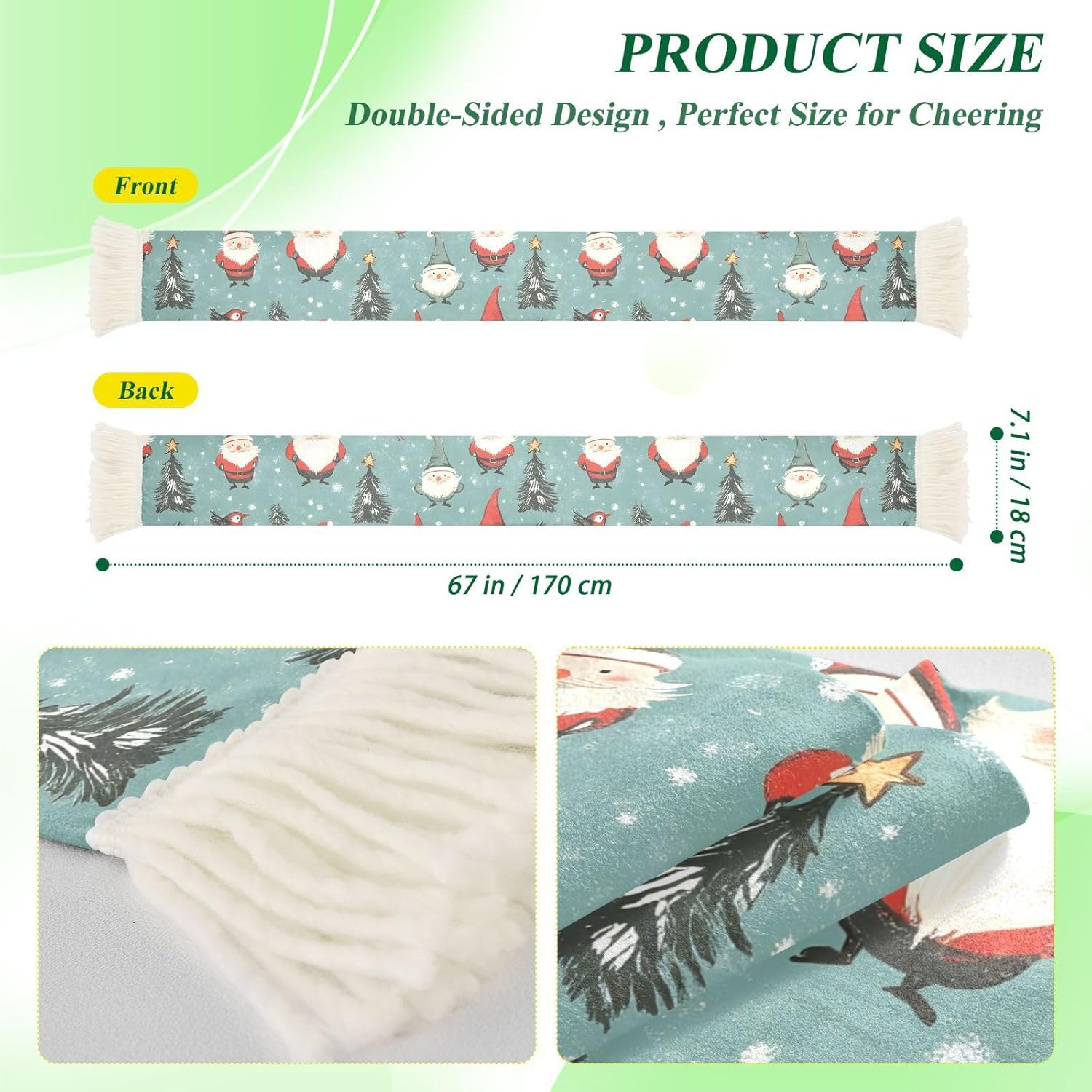 CHIFIGNO Gnomes Birds Trees Green Sports Fan Scarf, Soft Polyester Cheering Towel Scarf for Soccer Fans, Quick Dry with Fringe Ends