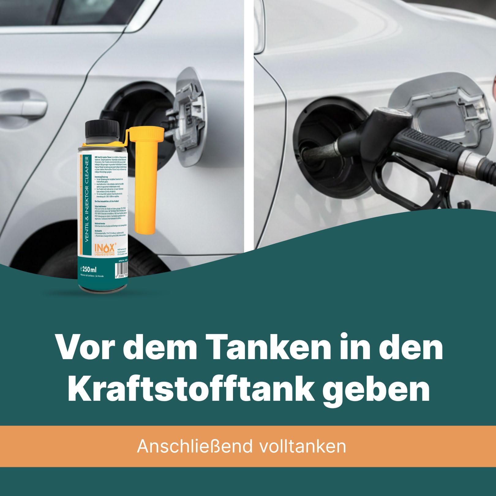 INOX Ventil und Einspritzdüsenreiniger Additiv 6x250ml – Benzin Additiv zur Reinigung von Einspritzsystem, Ventilen & Brennraum – Kraftstoffsystem Reiniger für Ottomotoren – 1 Dose bis 60L