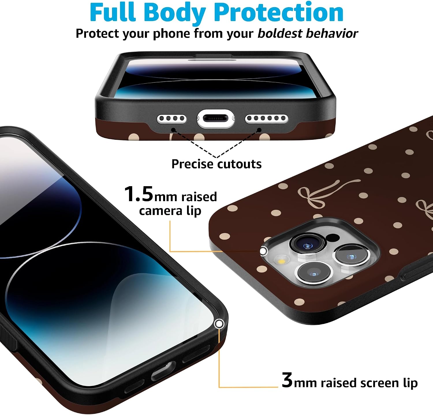 Casely iPhone 15 Pro Case | Teddy Bows | Brown Polka Dot | Bold Protective Design | MagSafe Compatible Design