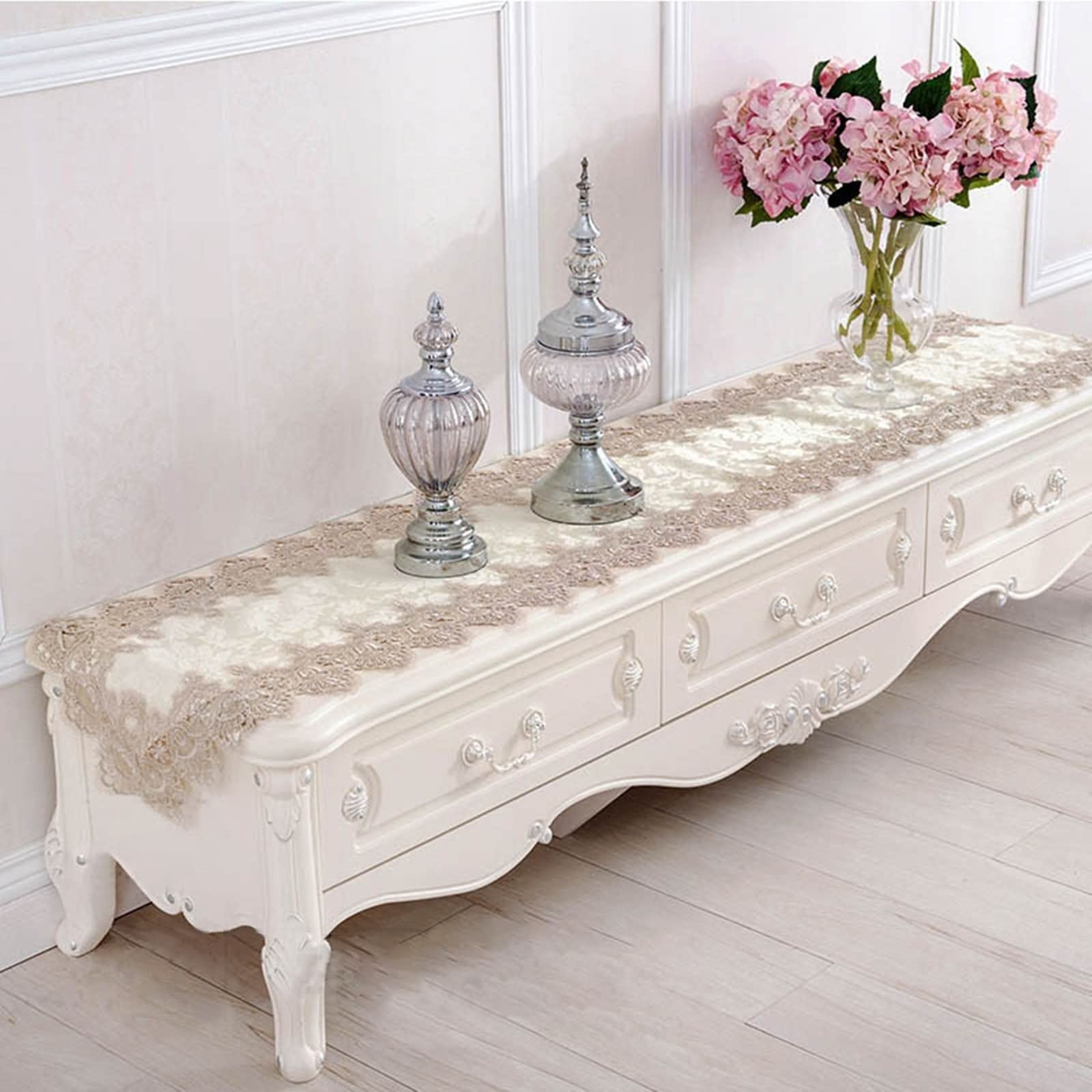 Tischband Herbst, Tischtuch für Biertisch aus Polyester Spitzenmuster Hellbraun 40x220CM für Abendessen Hochzeit Dekor