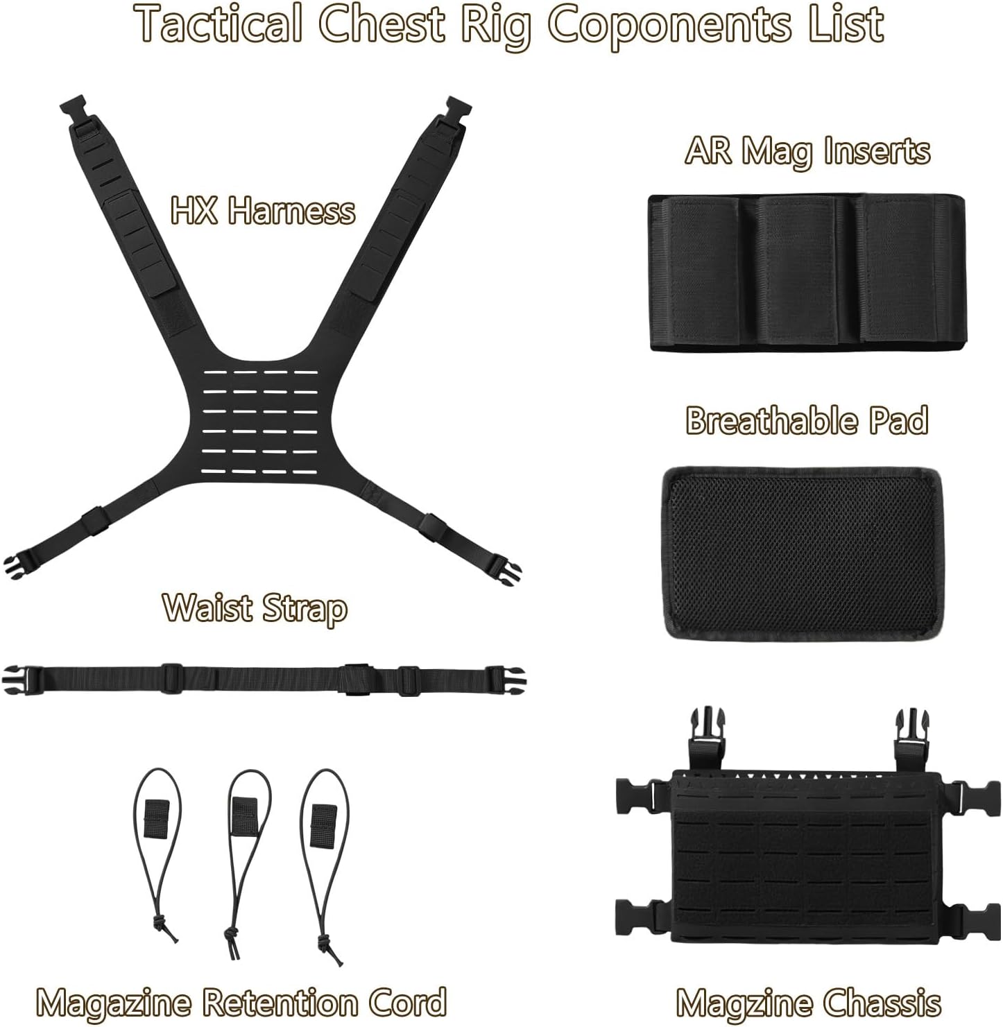 Tactical Micro Chest Rig Laser Cut Molle Adjustable Detachable Harness with 5.56 Magazine Pouch Holders