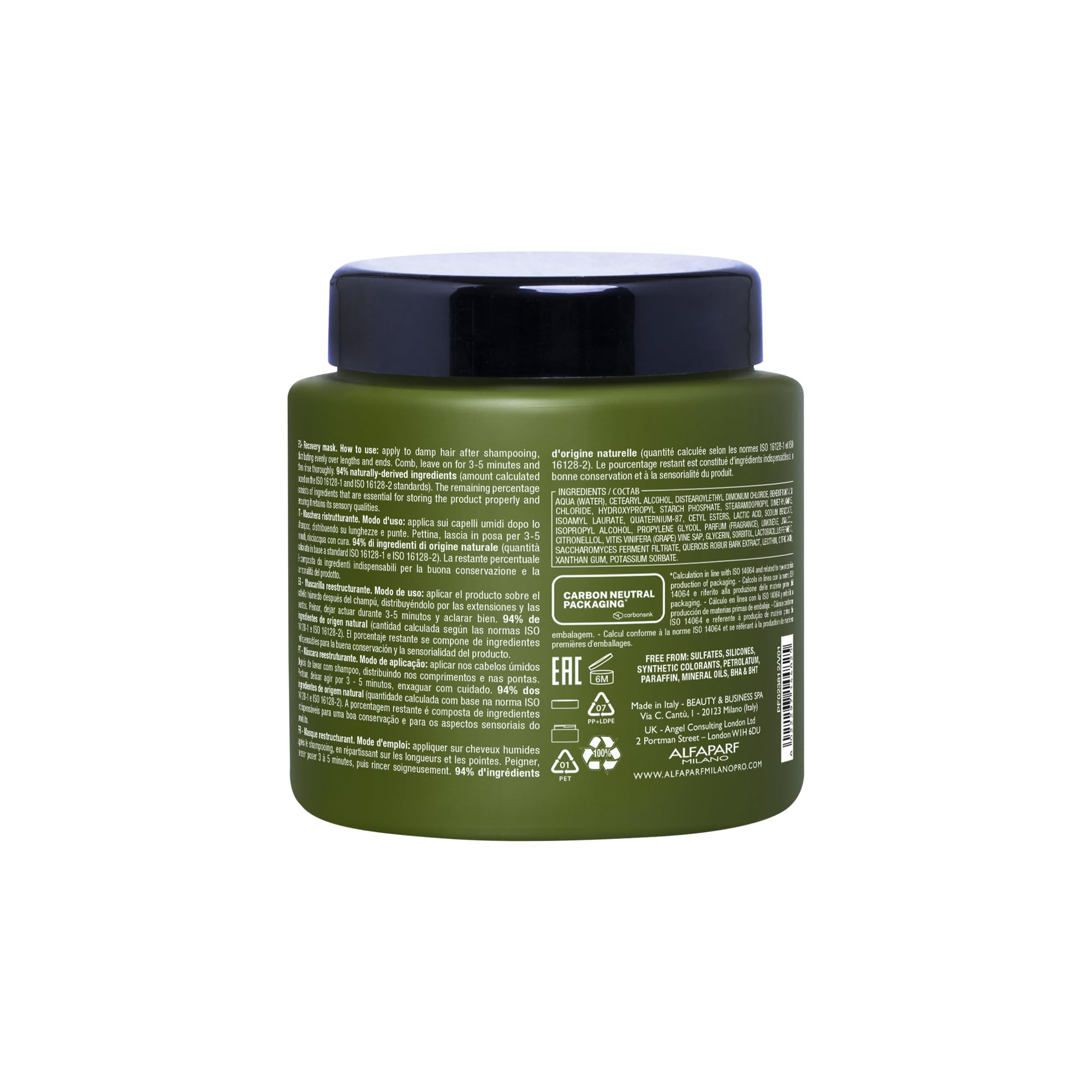 ALFAPARF MILANO Benvoleo Recovery Mask for Damaged Hair - Clean, Vegan, Sustainable Hair Care - Repairs, Reconstructs, Protects - Paraffin Free - Natural Ingredients - 15.2 Fl. Oz.