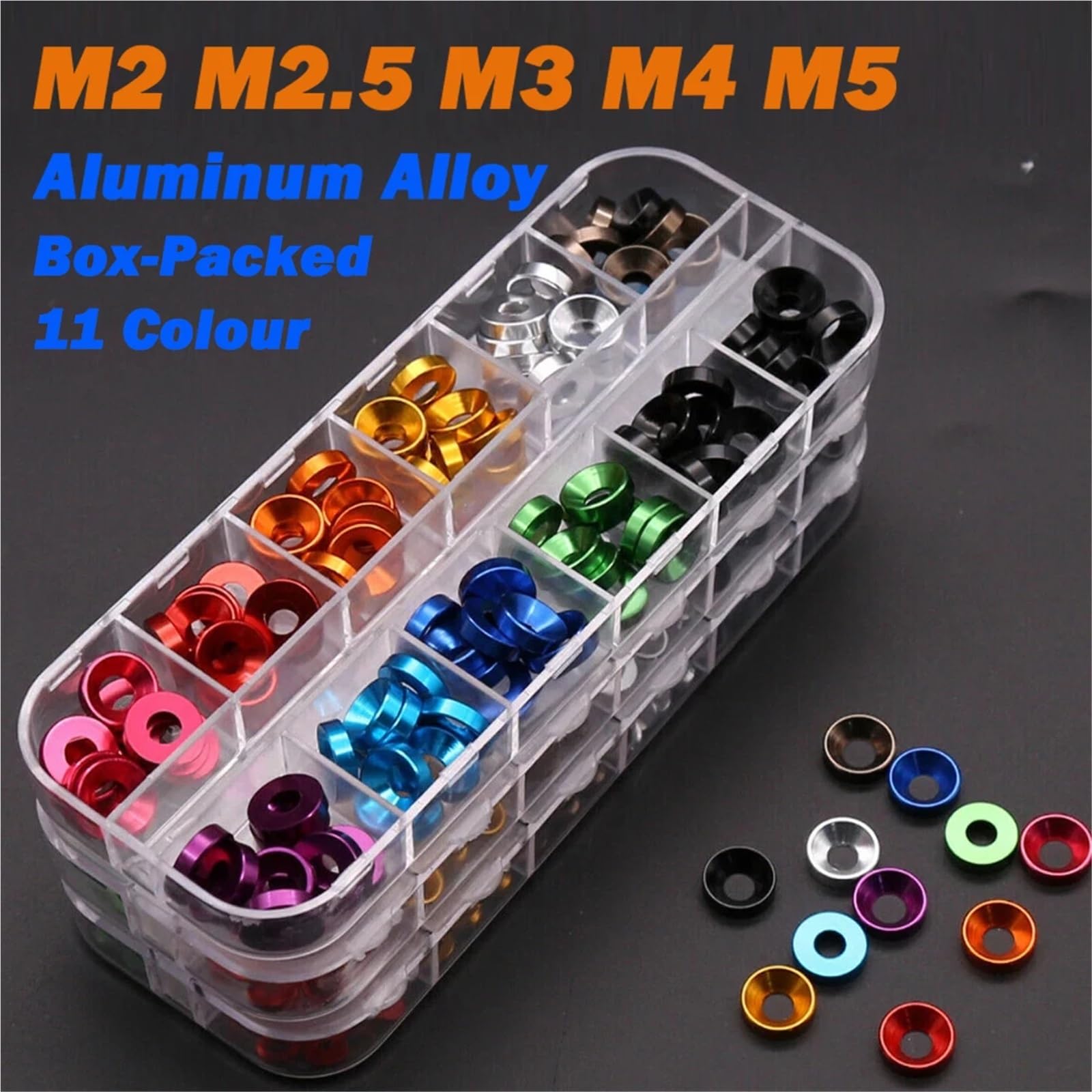 Juego de arandelas avellanadas 55 piezas M2 .5 M3 M4 M5 aleación aluminio