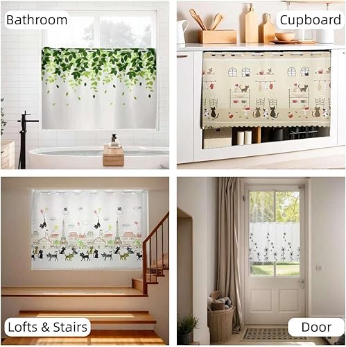 Miniatura 9 de Cortina de cocina para ventanas pequeñas, cortinas de 17.728.335.4 pulgadas, bonito patrón, semitransparente, privacidad del baño (gato París, 39.4