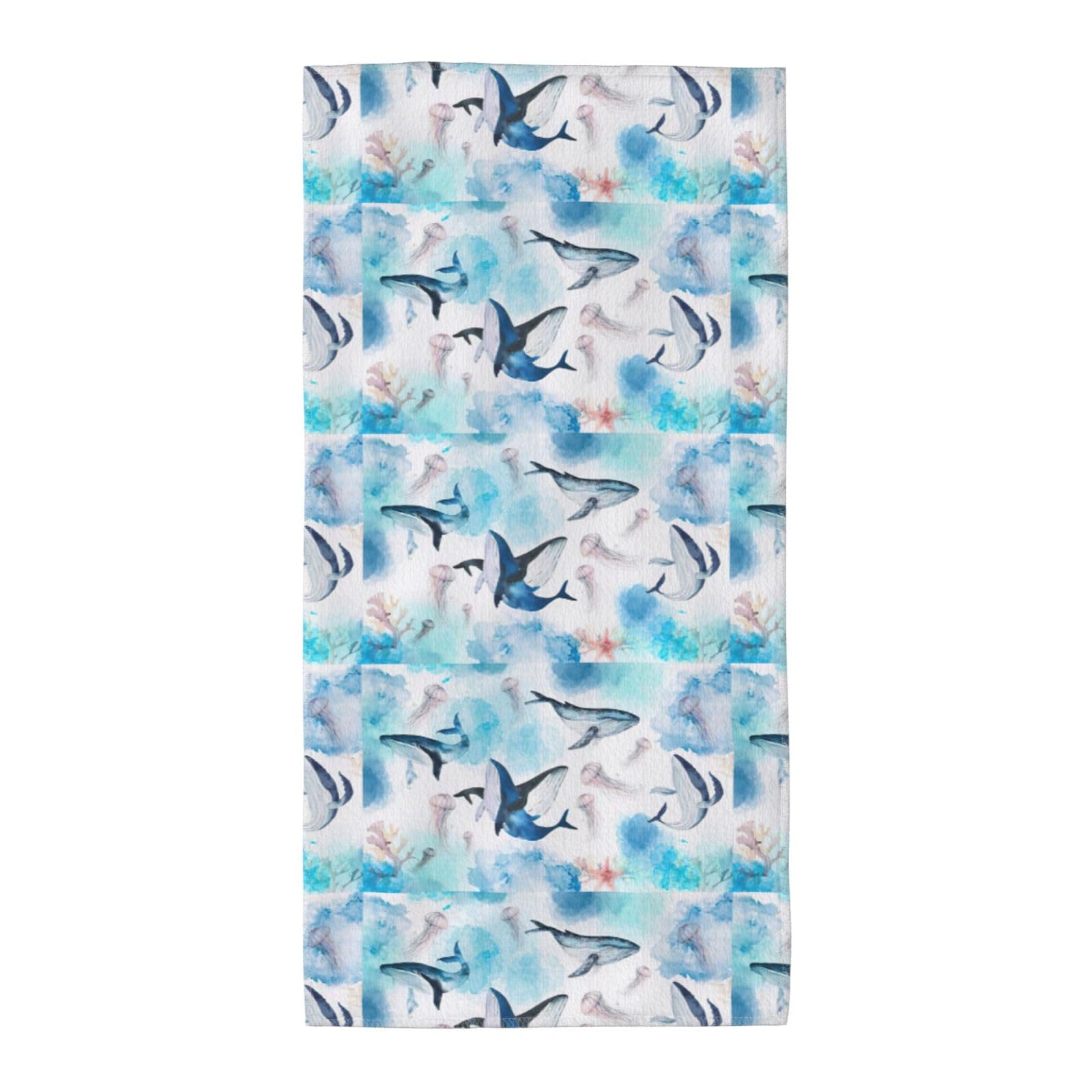 KAPPTYY Sea Whale And Jellyfish Breathable Long Towel Absorbent Reusable For Daily Family Life