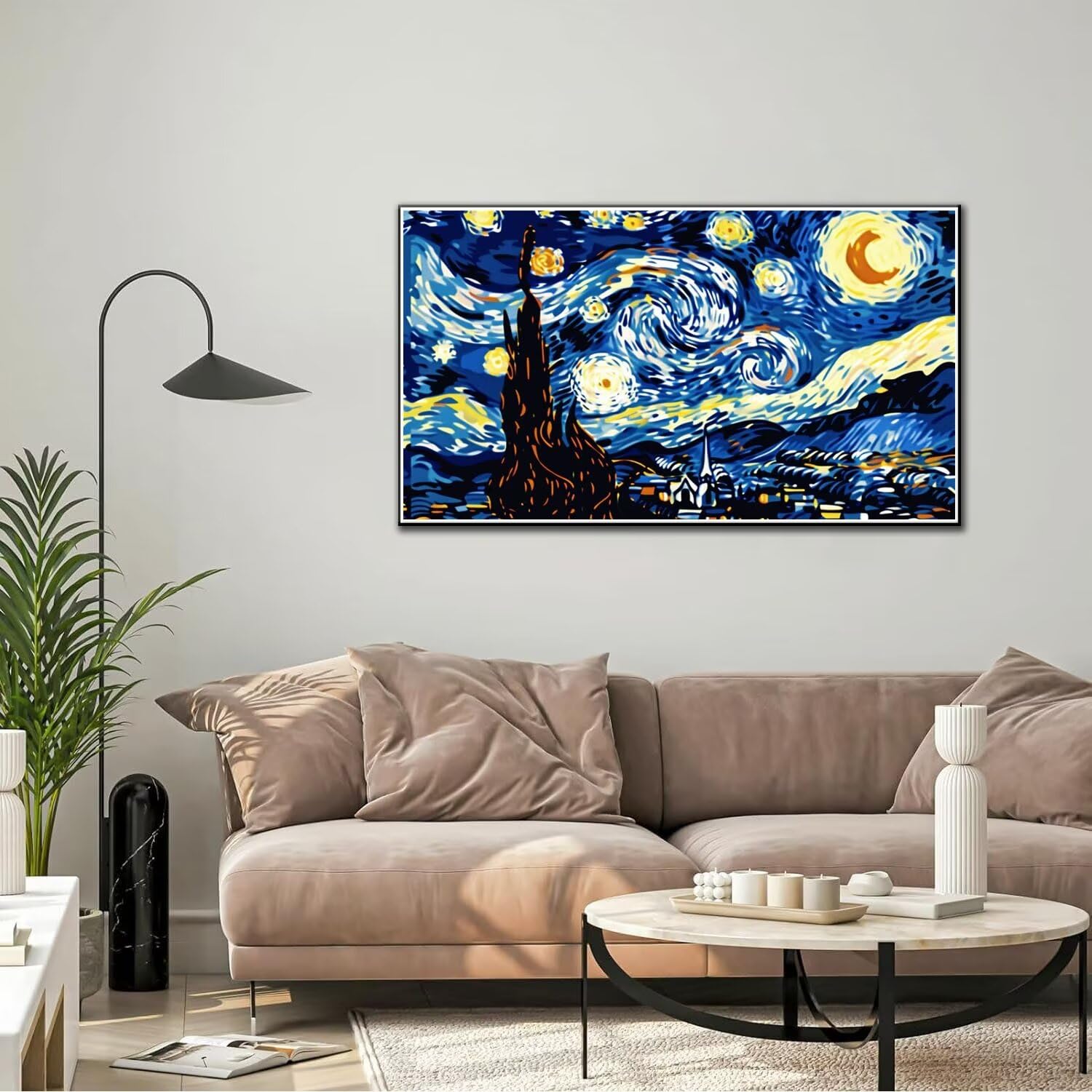 Pintura Por Números Para Adultos | Kit Con Marco De Madera | Van Gogh Noche Estrellada Y Gato | 30x30 Cm | Incluye Pinceles Y Acrílicos | Decoración DIY