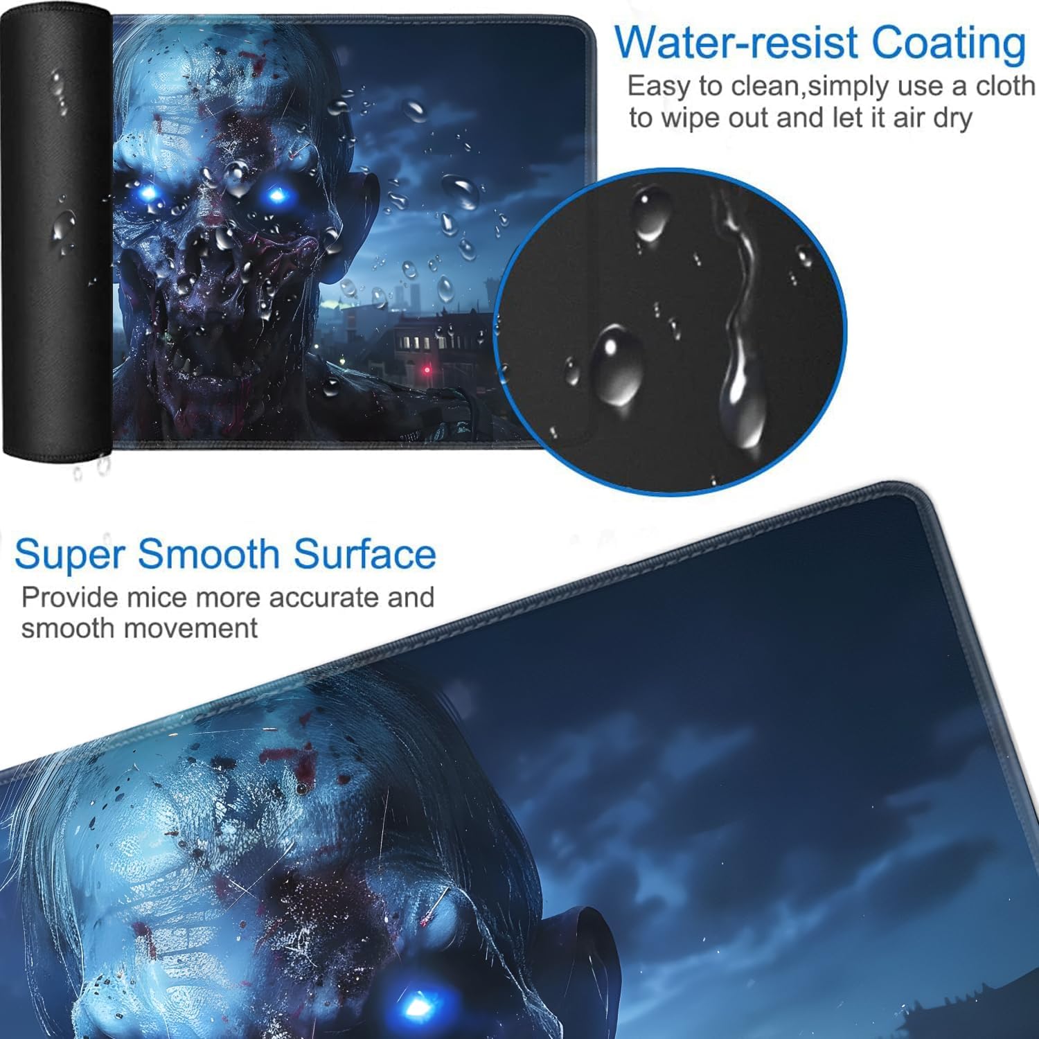 for MTG Playmat + Drawstring Travel Pouch + 6 Dice Counter, for Tabletop Trading Card Game Playmats or Mouse Pad, Anti-Slip Rubber 24 x 14 in, Scary Zombies for TCG Playmat (No with Zone)