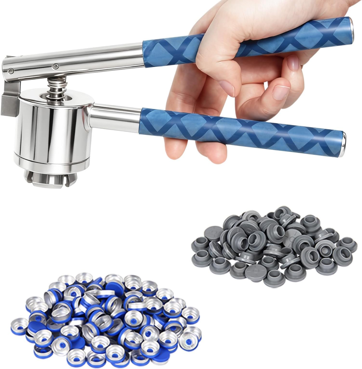 Chudeng 20mm Flip Vial Crimper, 100 Pcs Flip Caps and 100 Pcs Rubber Stoppers Are Included (20mm)