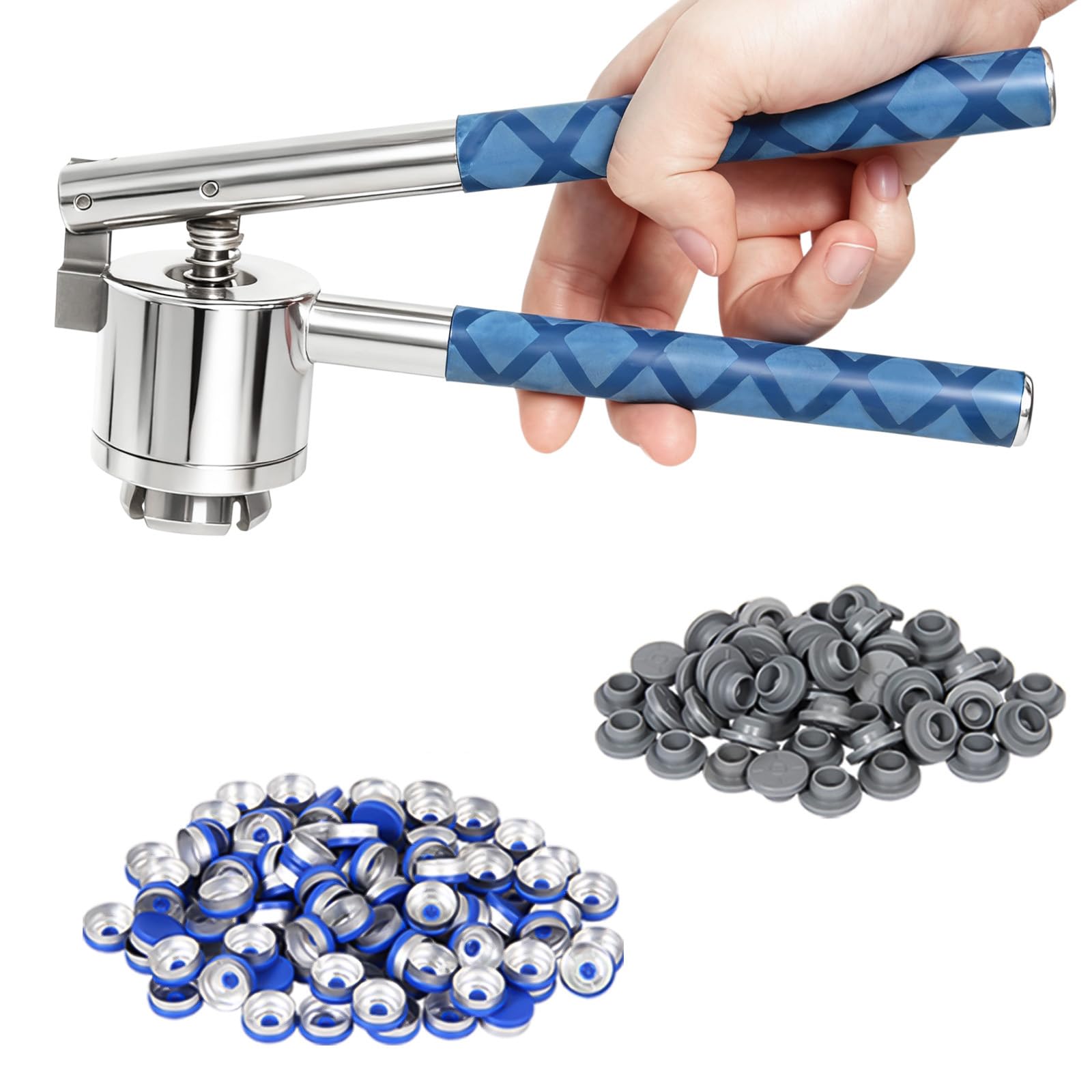 Chudeng 20mm Flip Vial Crimper, 100 Pcs Flip Caps and 100 Pcs Rubber Stoppers Are Included (20mm) IDT00016-PA-20uk