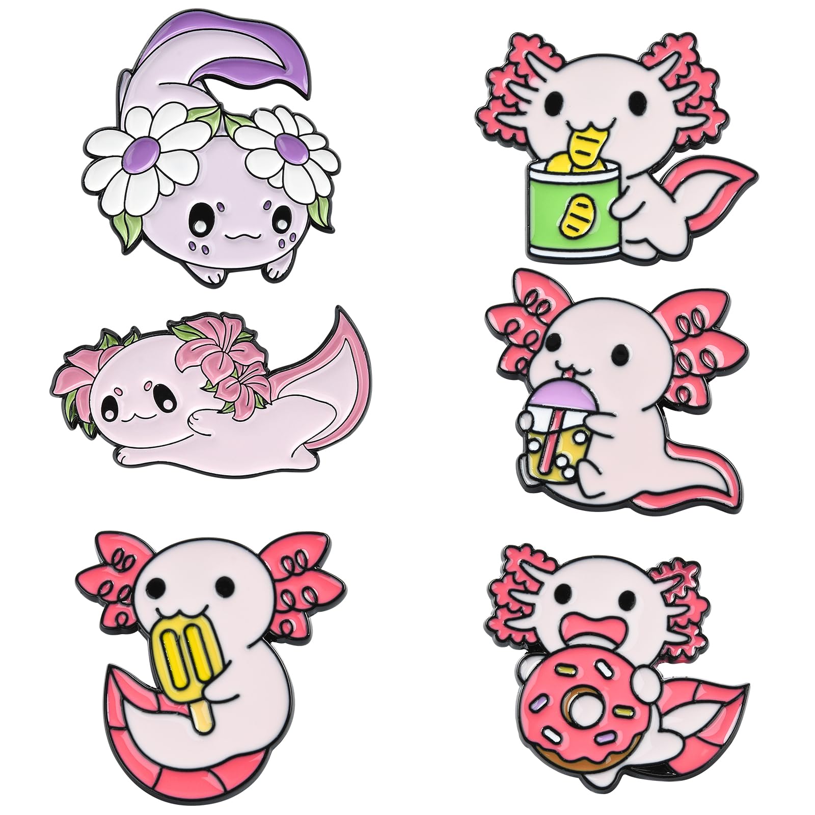 6 Pezzi Spilla Smaltata Spilla Smaltata Di Animali Spilla Smaltata a Forma Di Cartone Animato Adatto Per Zaini Vestiti Cappelli Accessori Distintivi e Regali（Salamandra Messicana）