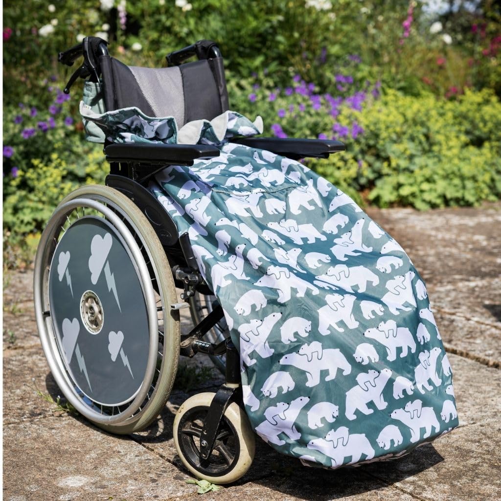 Funda para silla de ruedas con forro polar para usuarios de sillas de ruedas de talla grande y alta, 100% impermeable, manta para silla de ruedas fácil de instalar (oso polar)