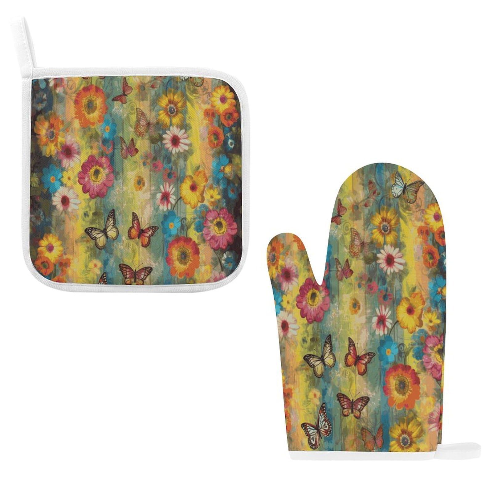 Fodpand Style Flowers And Butterflies Oven Mitts And Pot Holders Sets