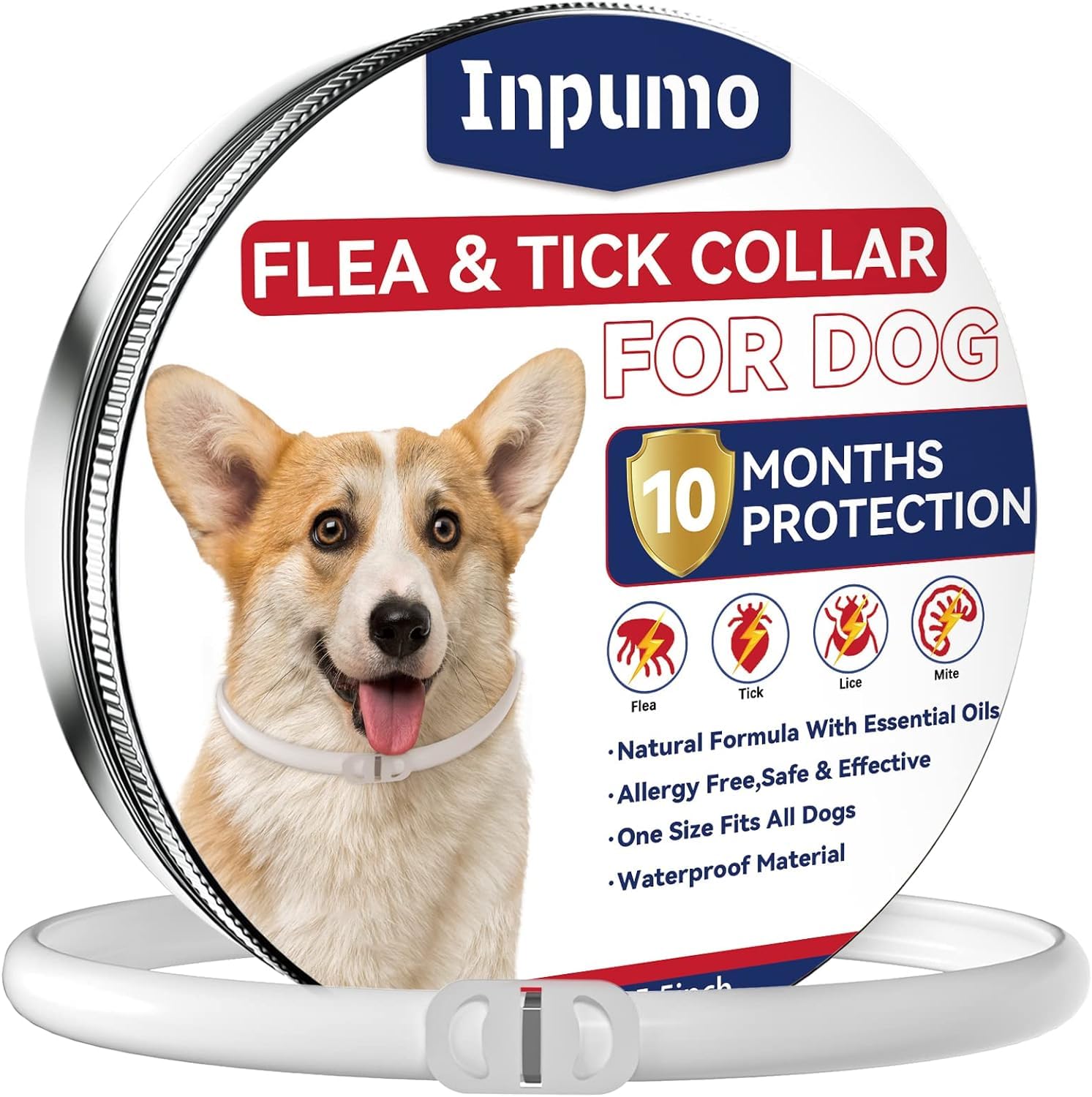 Inpumo Collar Antiparasitario, 12 Meses de Protección Antipulgas Impermeable Fórmula Natural Apto para Todos los Perros 1pack (1 Paquete)