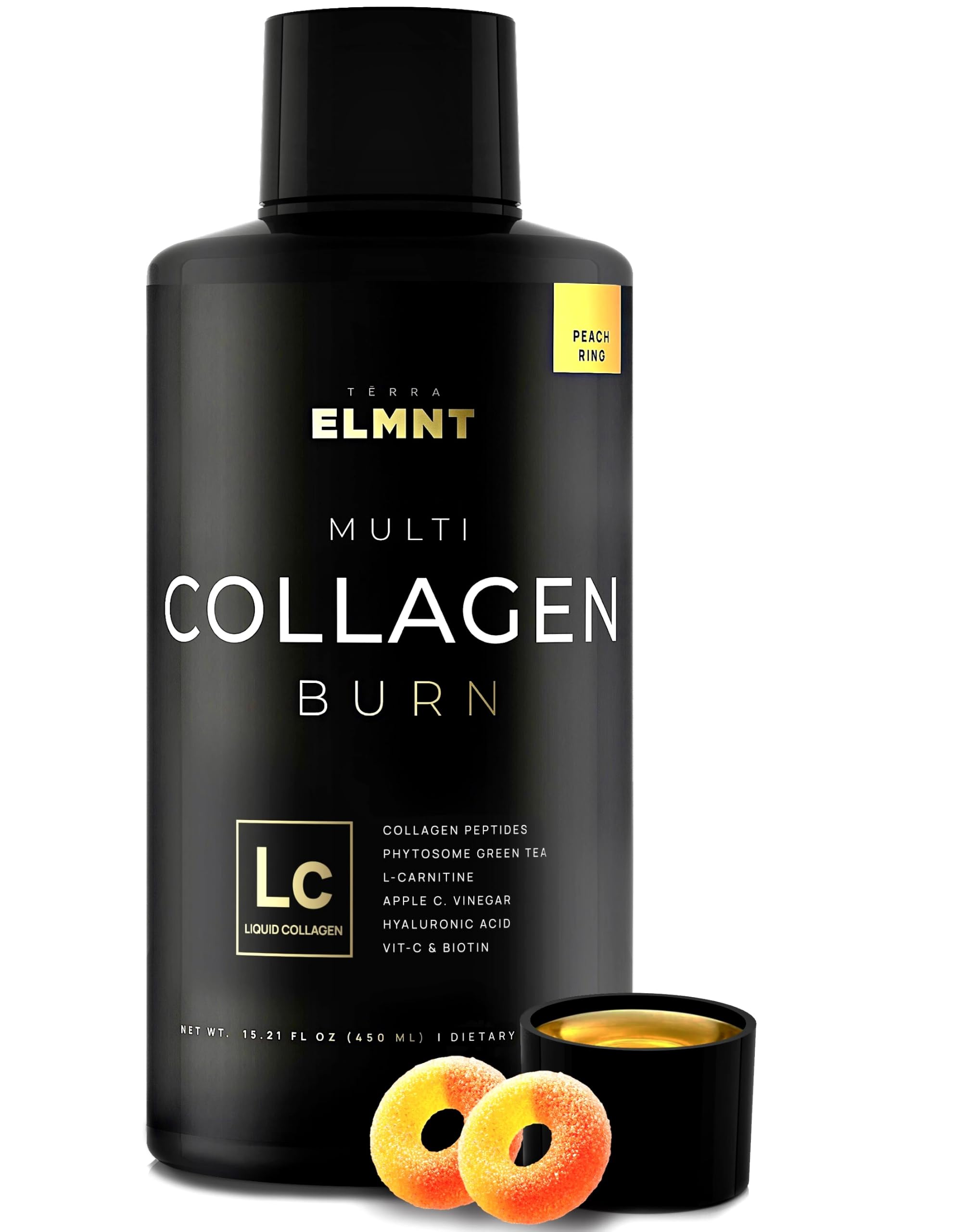Premium Liquid Collagen for Women Weight Loss & Beauty w. Hyaluronic Acid, Biotin, L-Carnitine, ACV - Ultra Pure Multi Collagen Protein Shots Drink Hair Skin Liquid Vitamins, Colageno (Peach Ring)