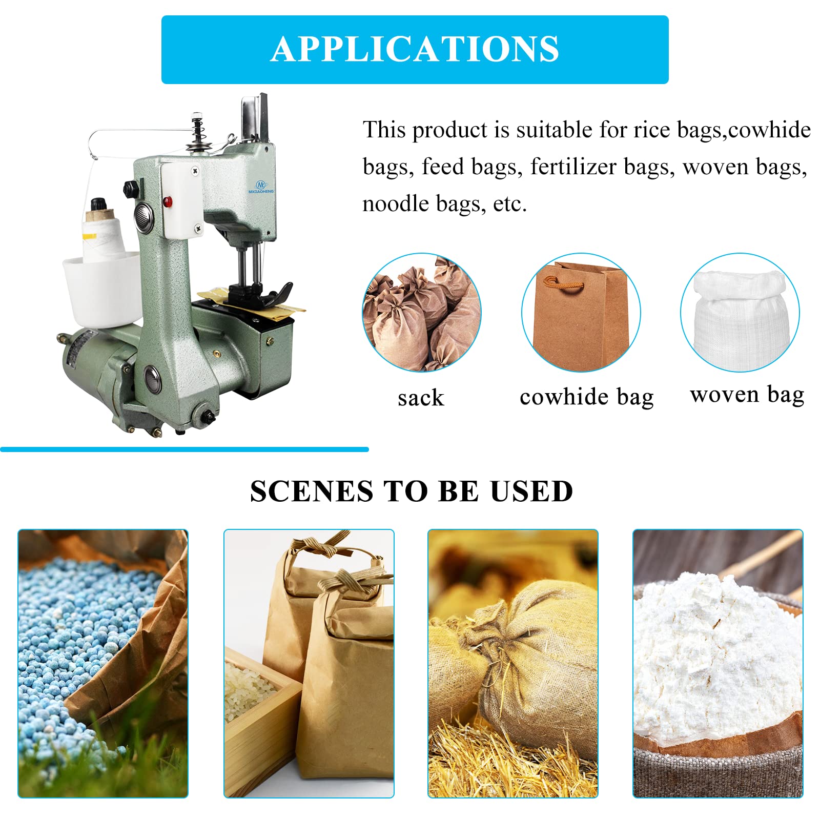 MXBAOHENG Machine à Coudre Portable Closer Stitcher GK9-18 machine à coudre électrique pour sac tissé/sac de riz/sac en papier/sac en plastique GK9-18