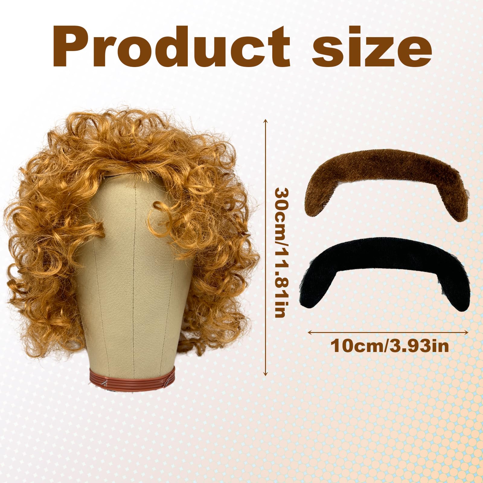 UILYNIU 3 Pieces Blonde Curly Wig with Moustache Wig for Men Hair Accessory Fancy Dress Mens Afro Curly Wig - Image 2