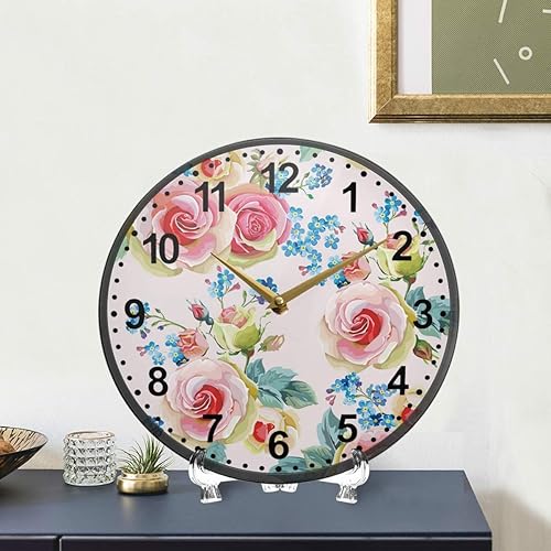 Miniatura 6 de ALAZA Reloj de pared floral rosa y azul con flores, funciona con pilas, silencioso, sin tictac, para decoración de sala de estar, 12 pulgadas  9.5