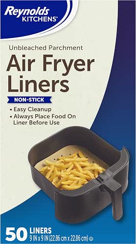 Reynolds Kitchens Air Fryer Liners Disposable, Unbleached Parchment Paper Sheets,