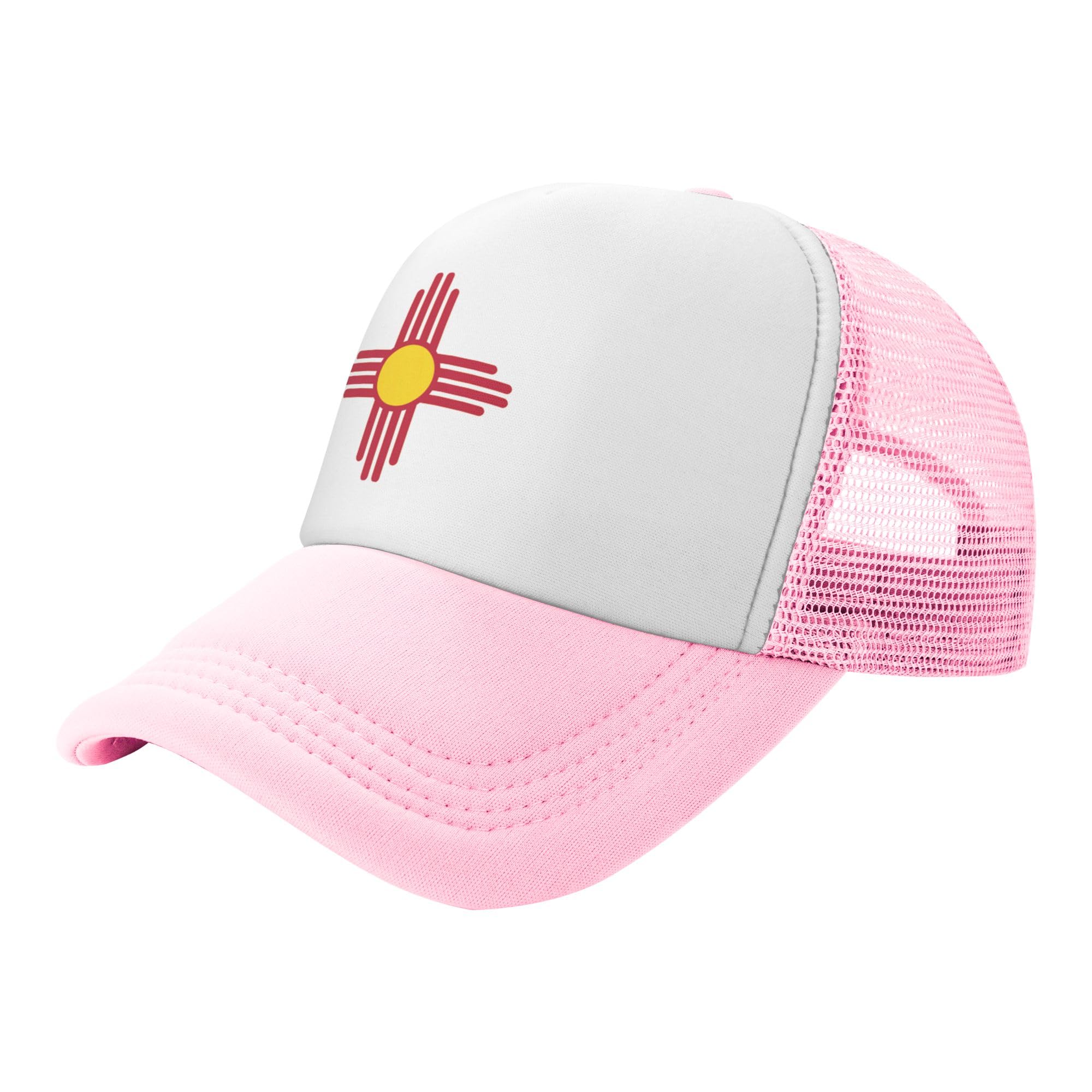 New Mexico State Flag Lightweight Mesh Baseball Hat Fishing Sun Cap Outdoor Casual Cap Pink