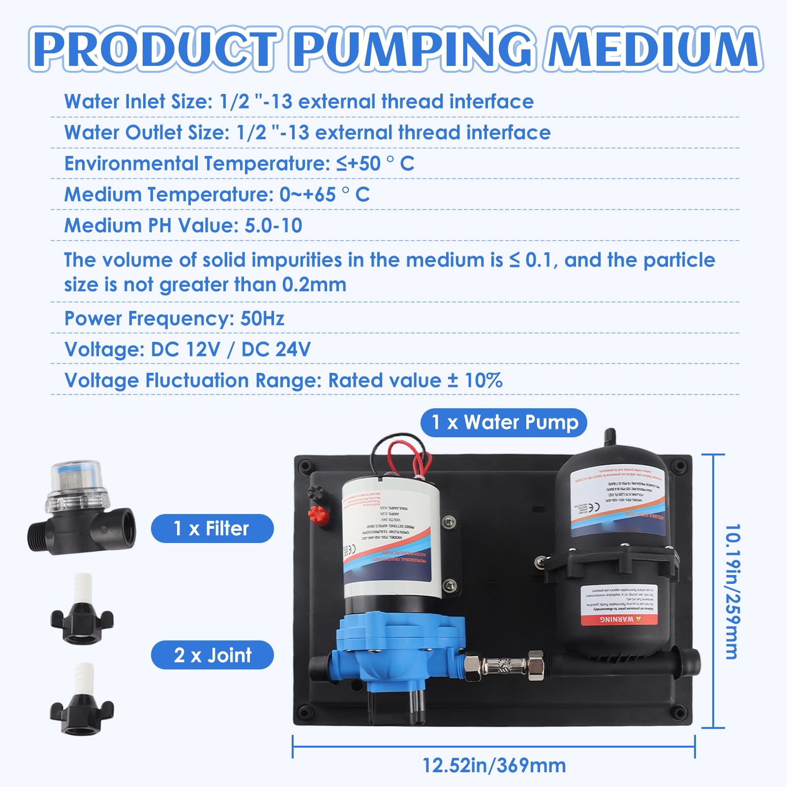 Buachois Wasserpumpen, DC 24V RV Wasserpumpenset, 36.9 * 25.9cm Druckpumpe, 45PSI/13.5 LPM Wohnmobil Pumpendrucktank Selbstansaugende Membranpumpe mit Eingebautem Druckschalter für Bootsanhänger